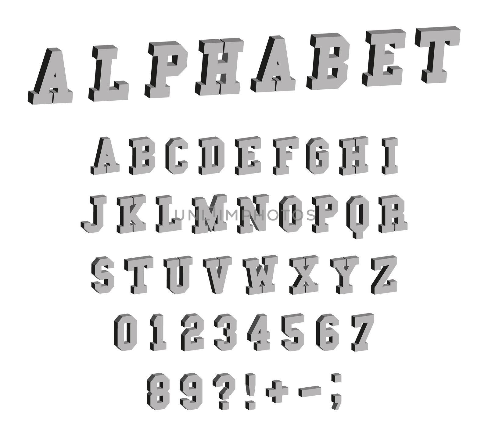 Isometric font alphabet on white background. Vector illustration.
