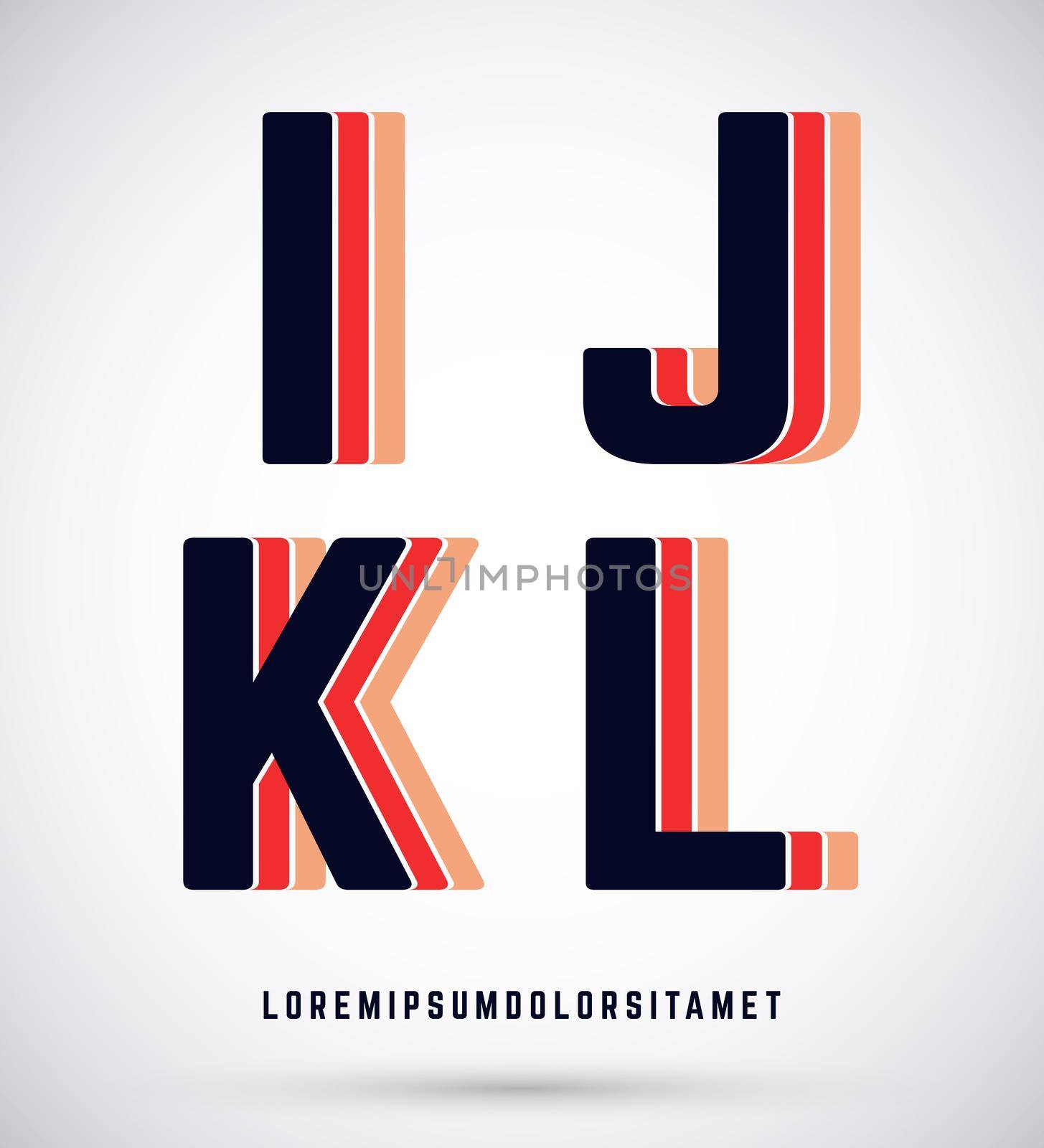 Set of typographic alphabet font template. Letters I, J, K, L logo or icon. Vector illustration.