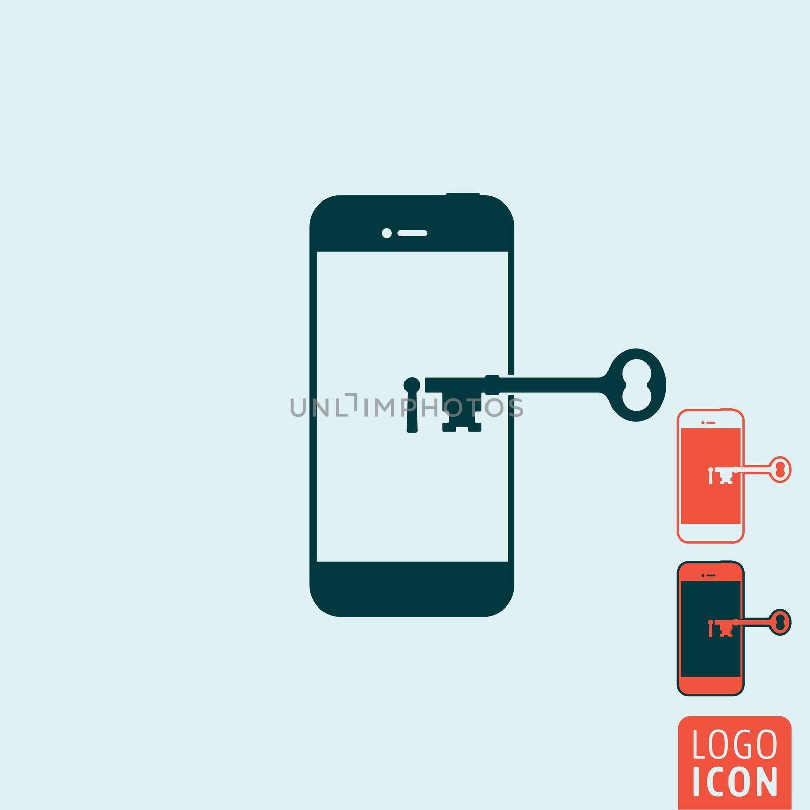 Smartphone with key icon. Smartphone security symbol. Vector illustration