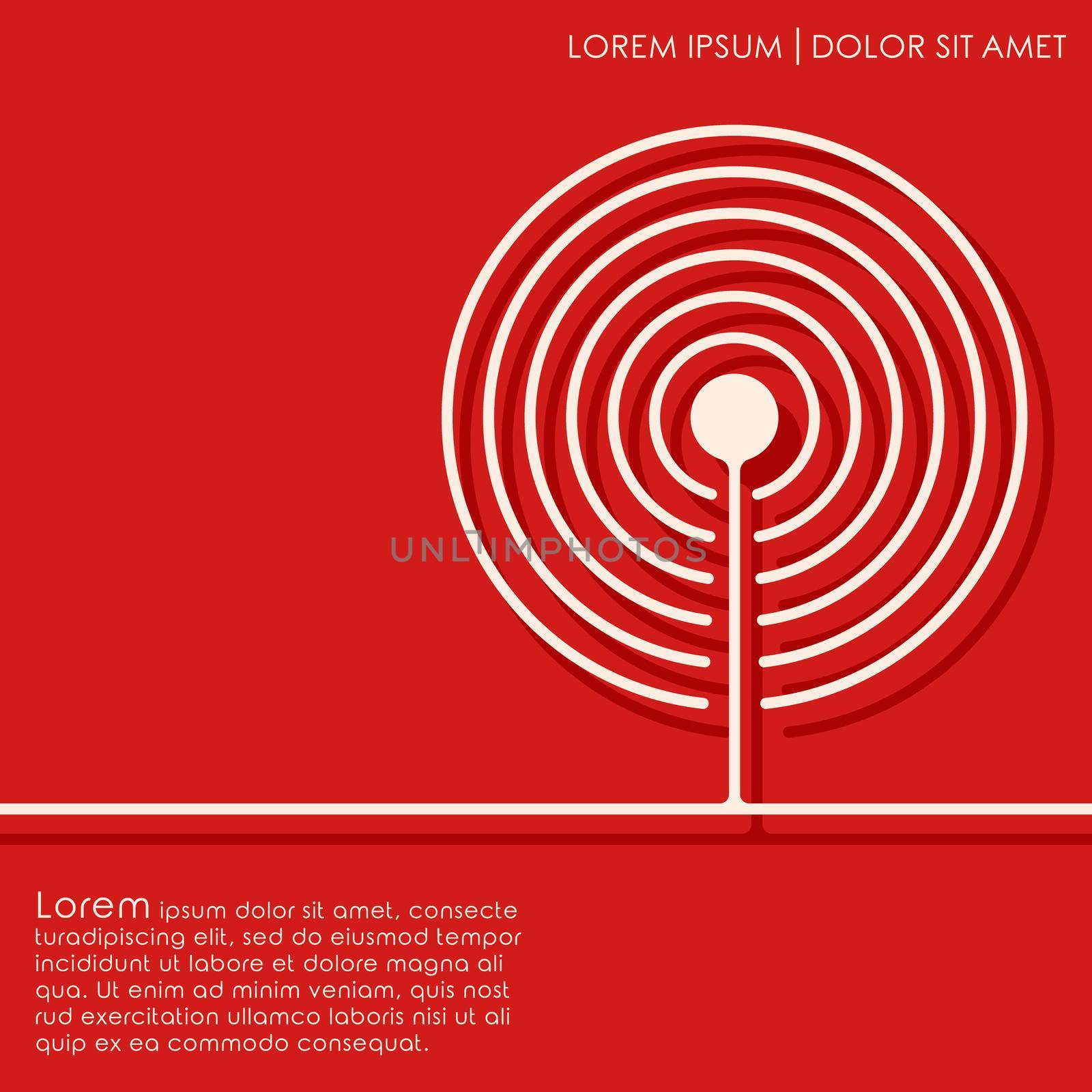 Outline circles on red background. Brochures, flyer, card design template. Vector illustration