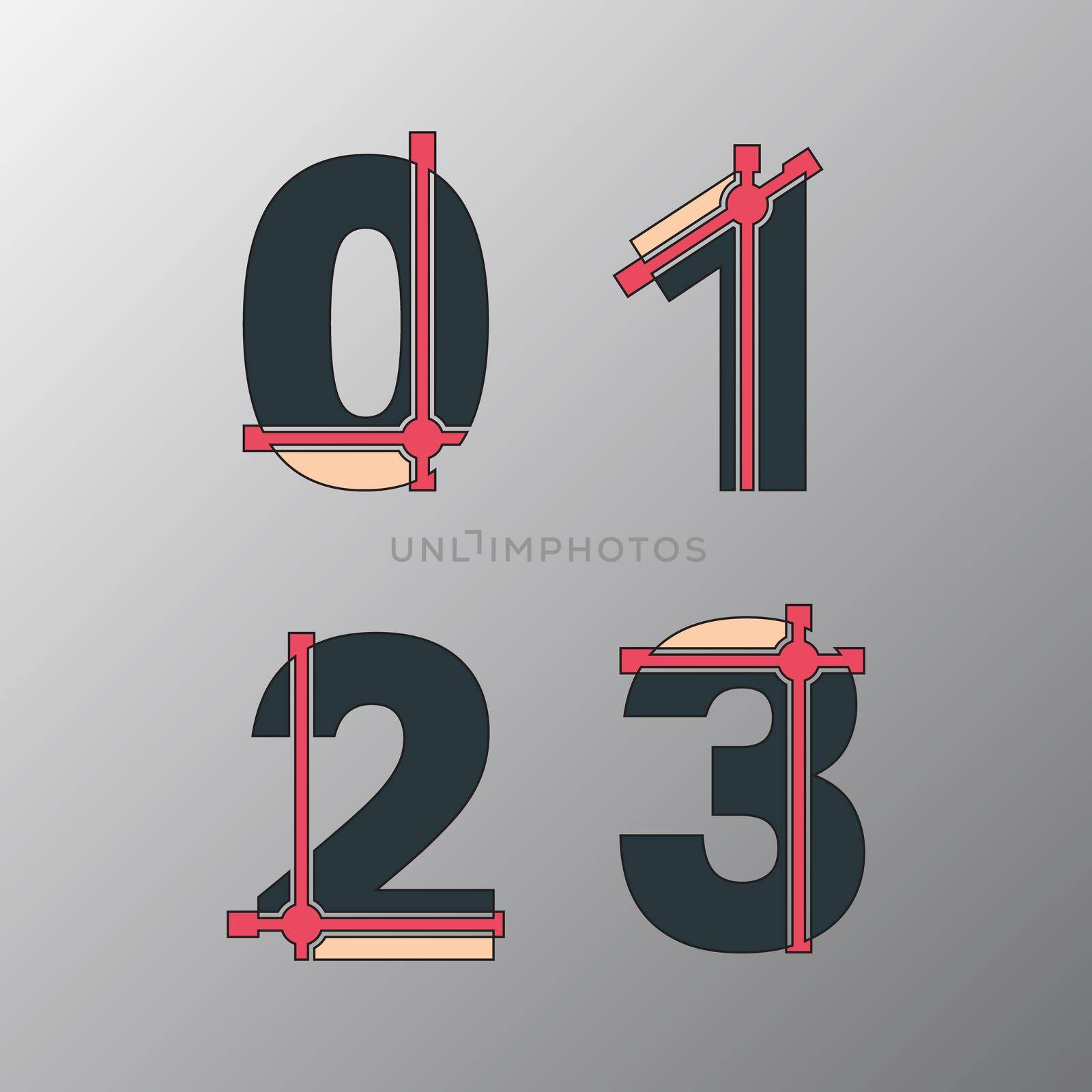 Number font template. Set of numbers 0, 1, 2, 3 logo or icon Vector illustration