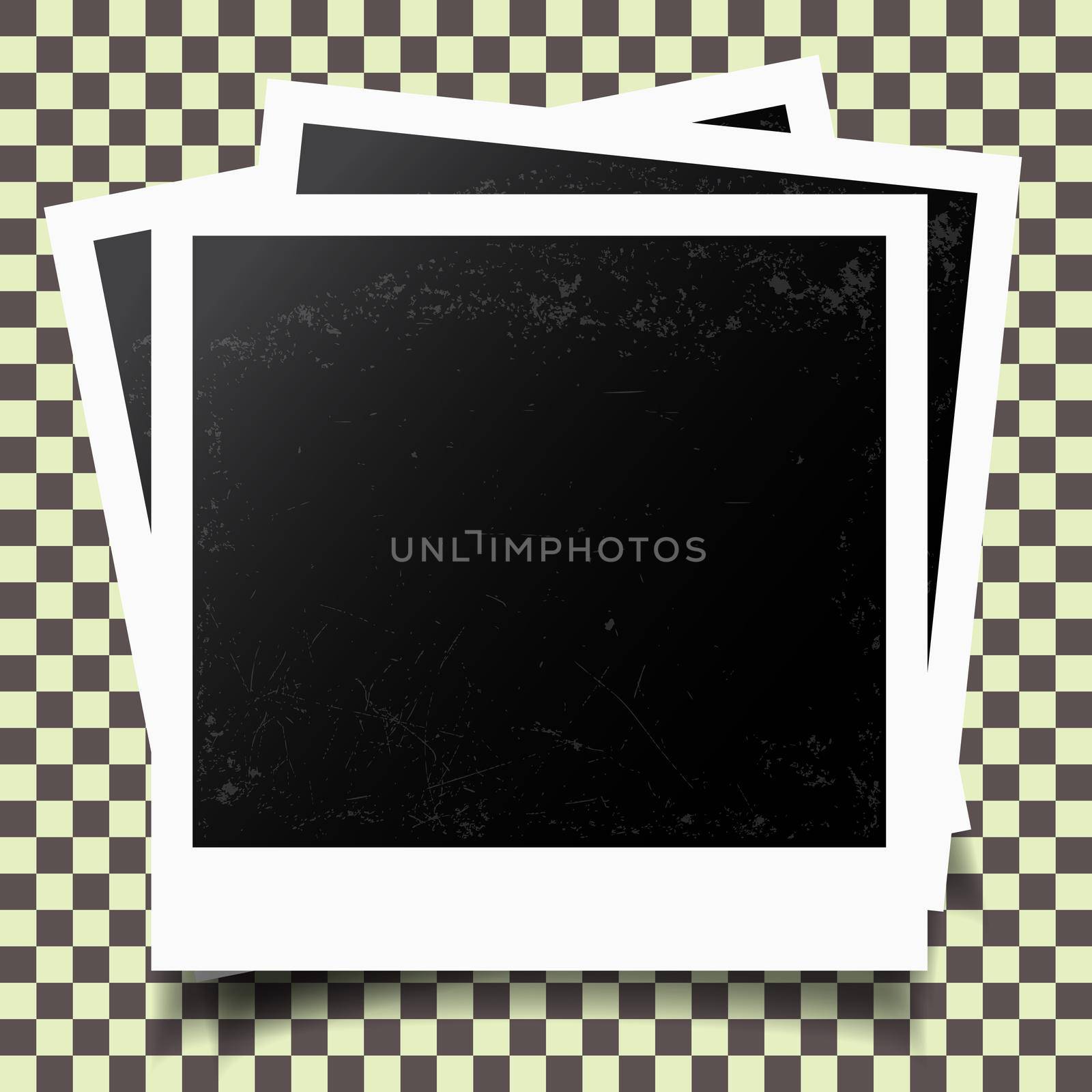 Retro photo frames on checkered background. Vector illustration.