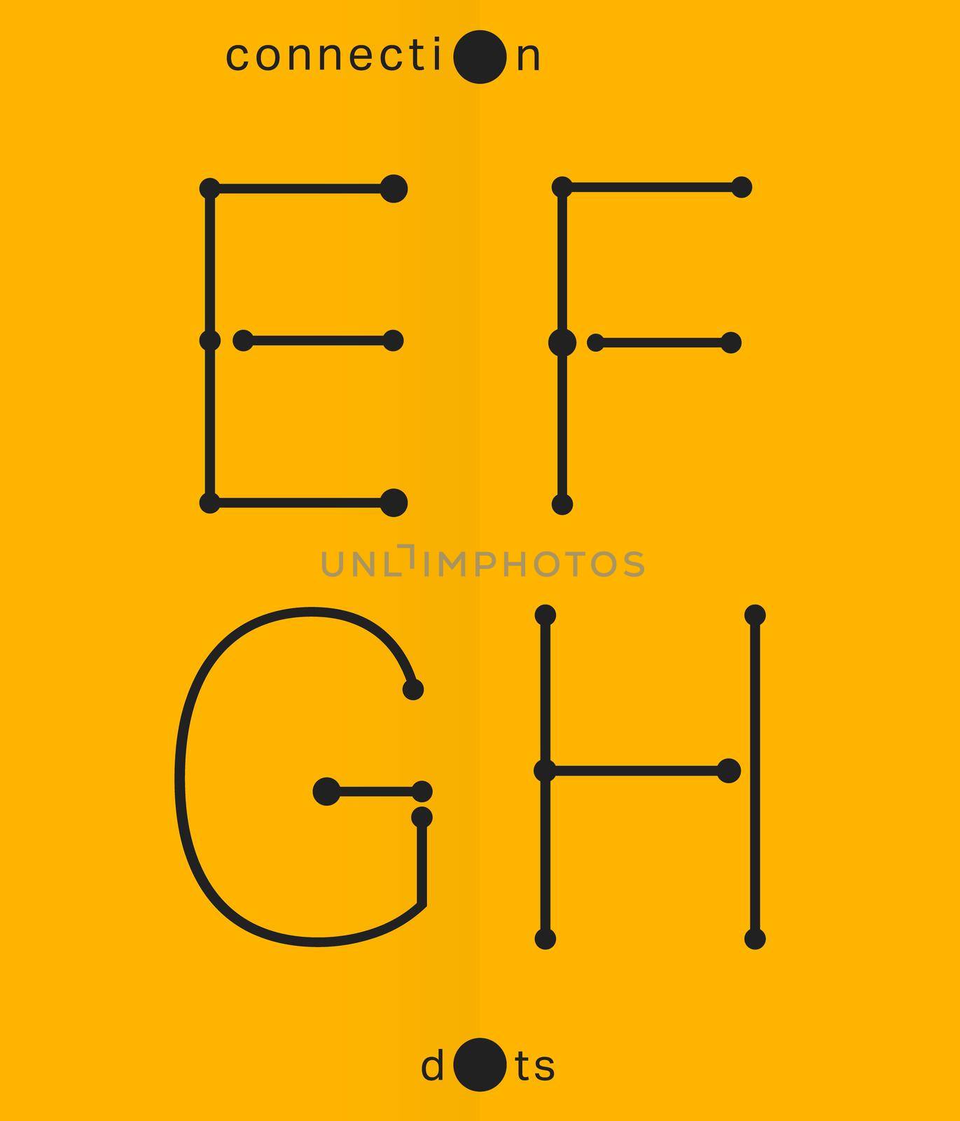 Alphabet font template. Set of letters A, B, C, D logo or icon. Connection dots design. Vector illustration.