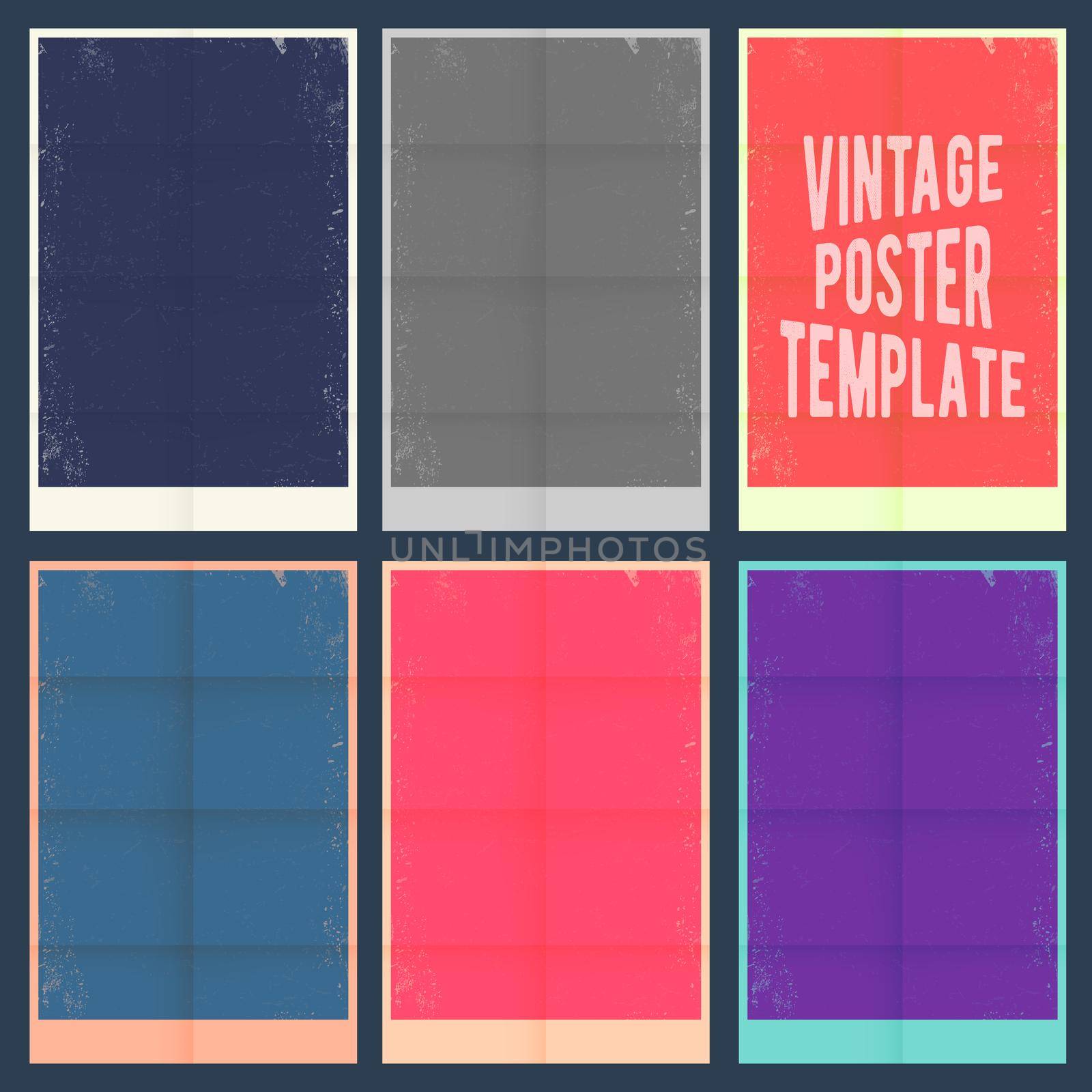 Vintage poster template set. Grunge texture background. Vector illustration.