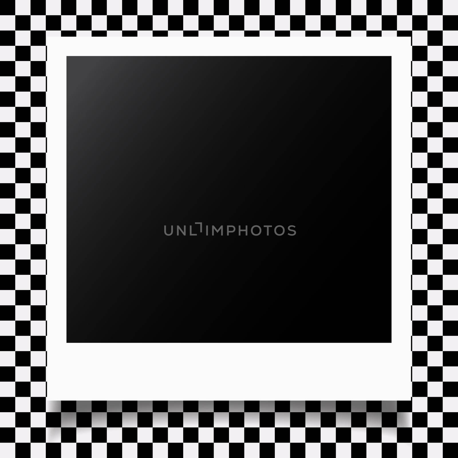 Polaroid photo frame on checkered background. Vector illustration.