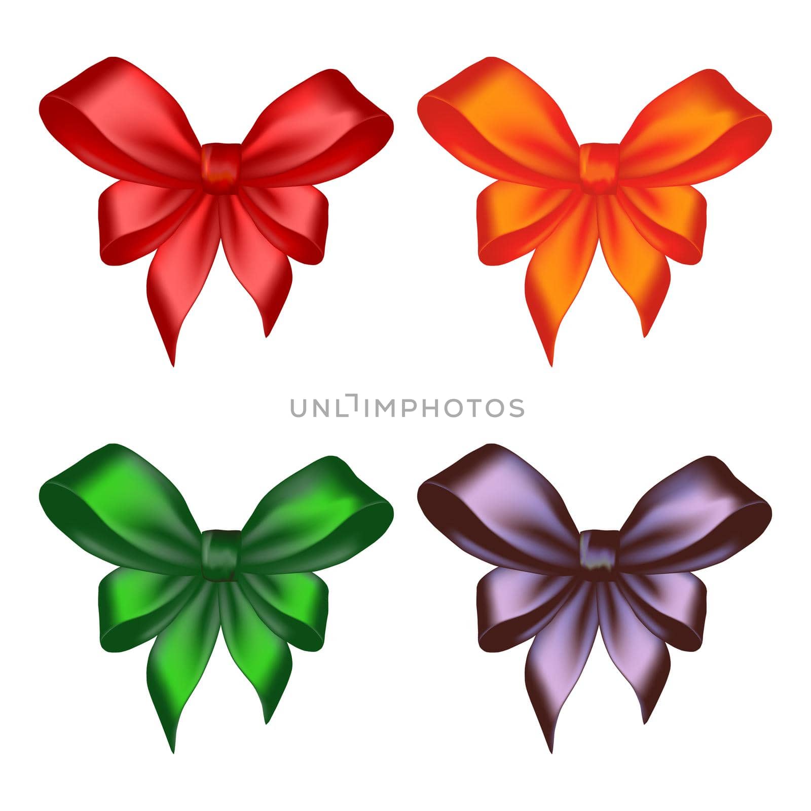 Set of colored ribbon bows isolated on white background. Vector illustration.