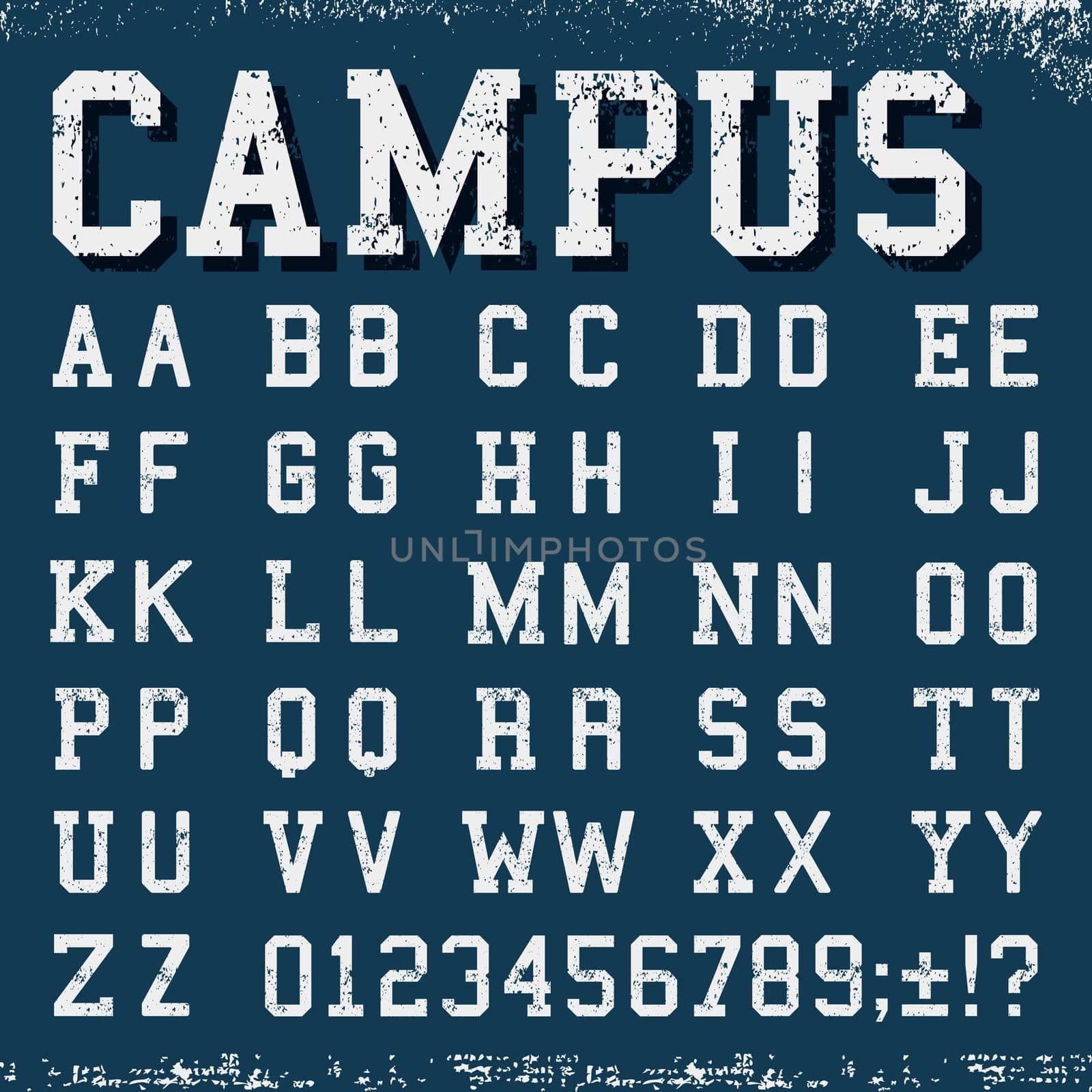 Grunge alphabet vintage template font. Letters and numbers grunge design. Vector illustration.
