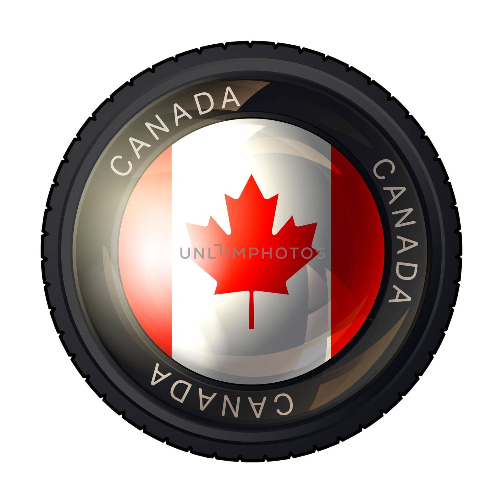 Canada flag icon. Flag of Canada in a camera lens on white background. Vector illustration.