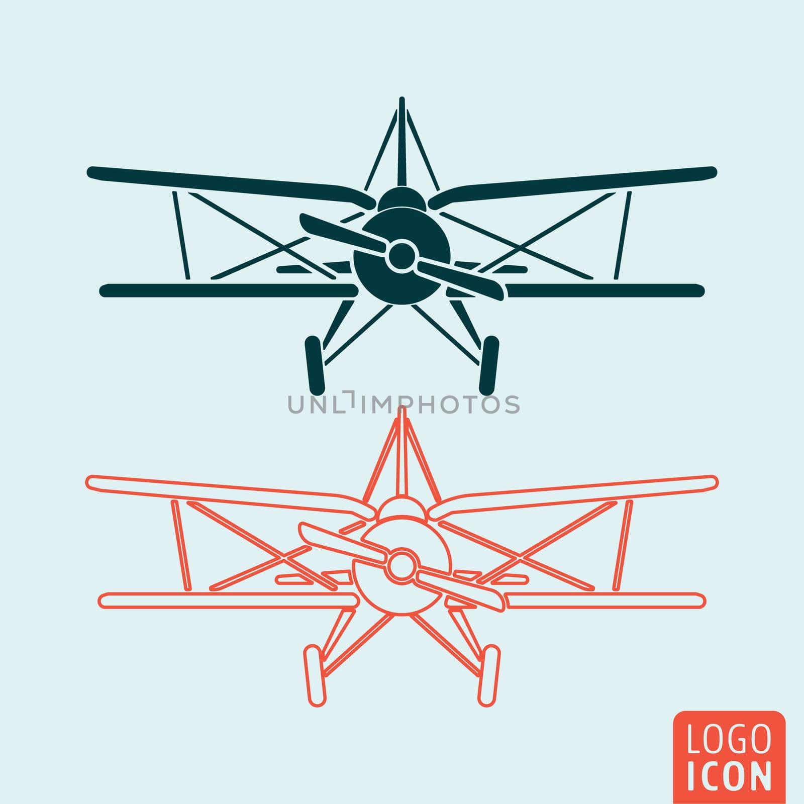 Old airplane icon. Retro biplane symbol. Vector illustration
