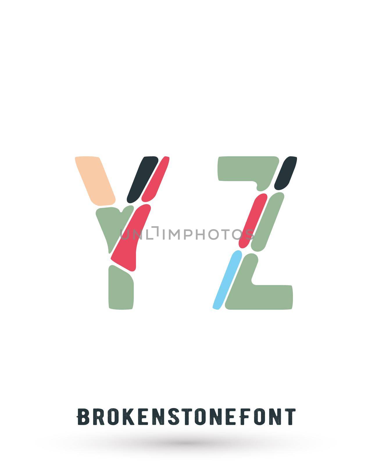 Alphabet broken font template. Set of letters Y, Z logo or icon. Vector illustration.