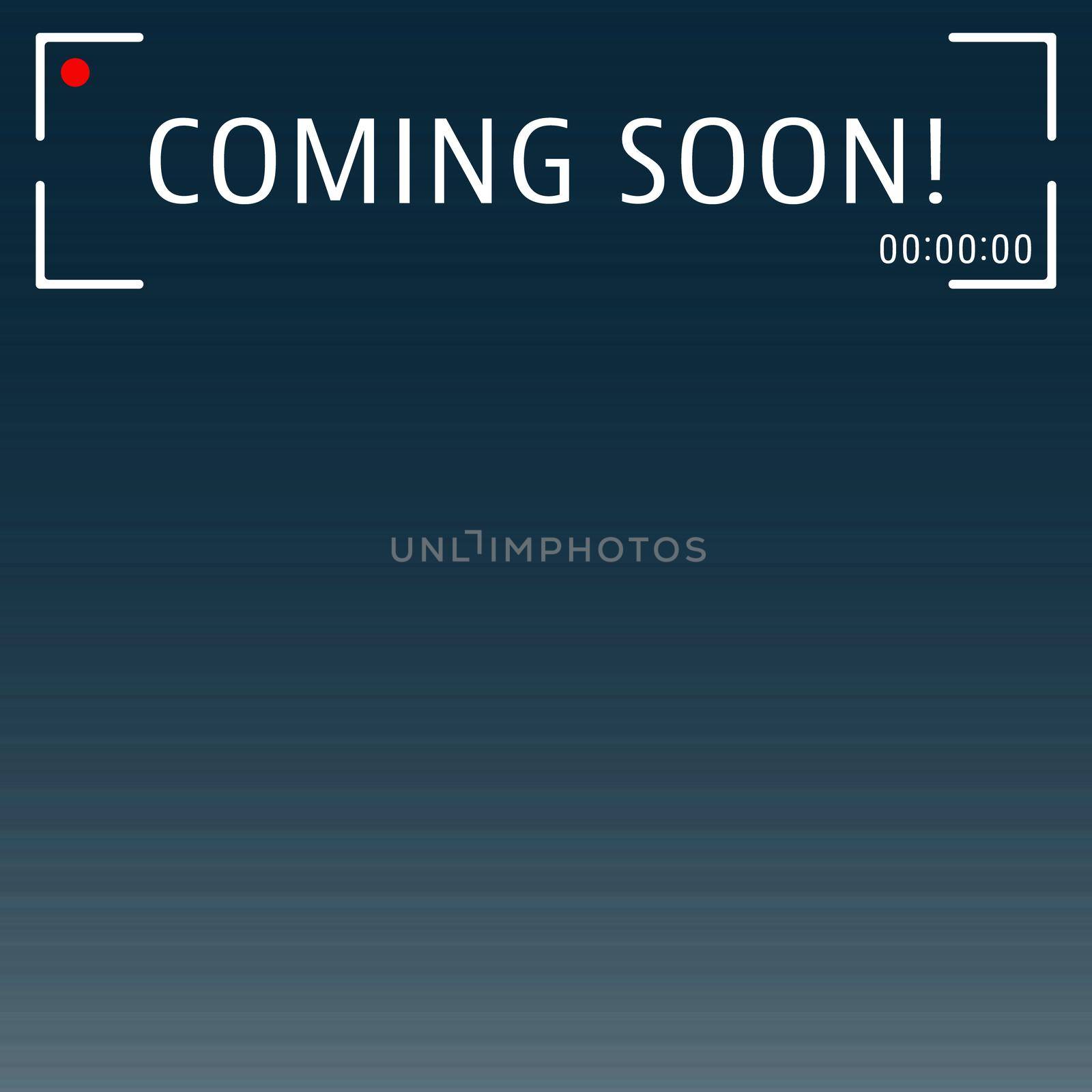 Coming soon poster template. Abstract background with viewfinder camera record. Brochure flyer cover layout. Vector illustration.