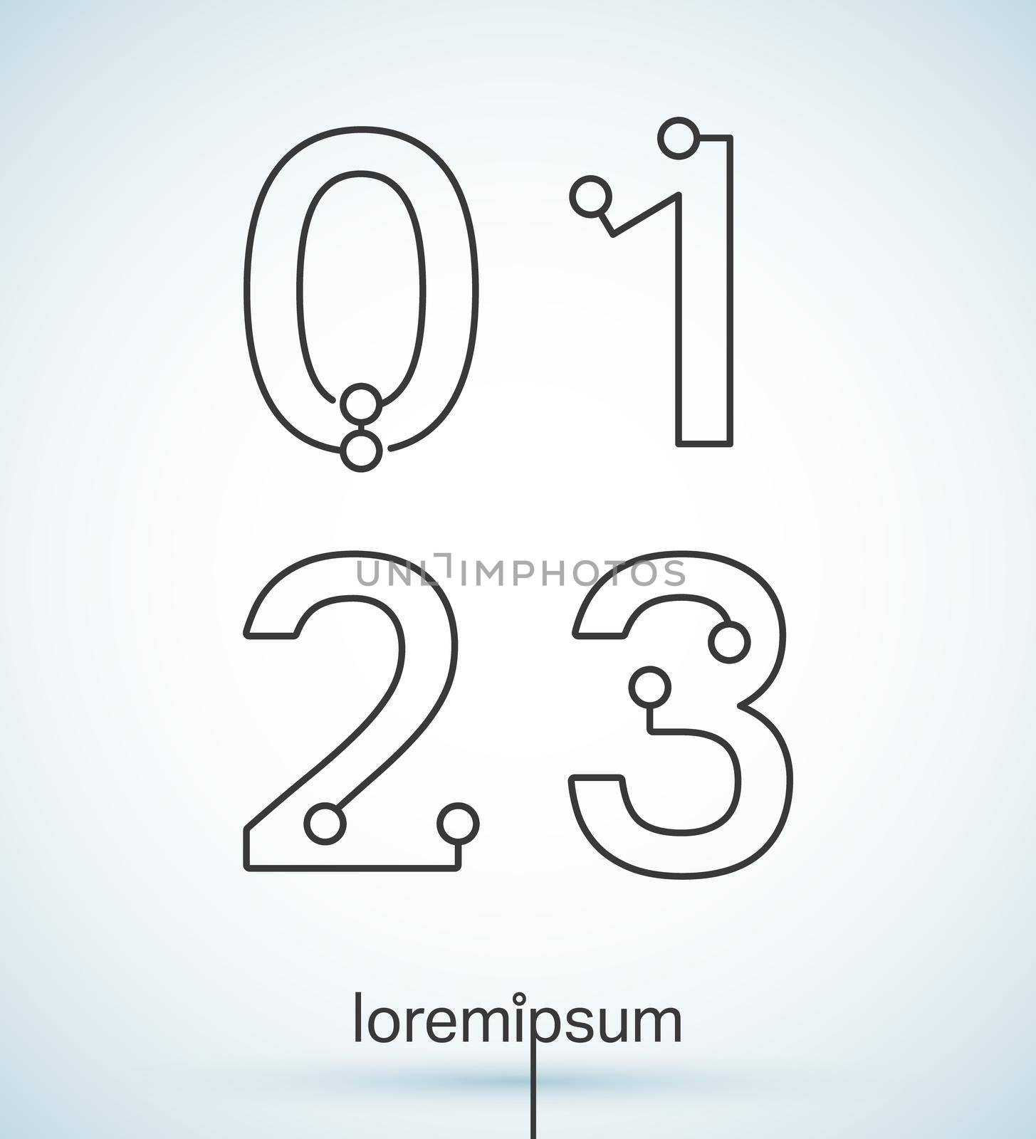 Connection dots font. Set of numbers 0, 1, 2, 3 logo or icon vector design