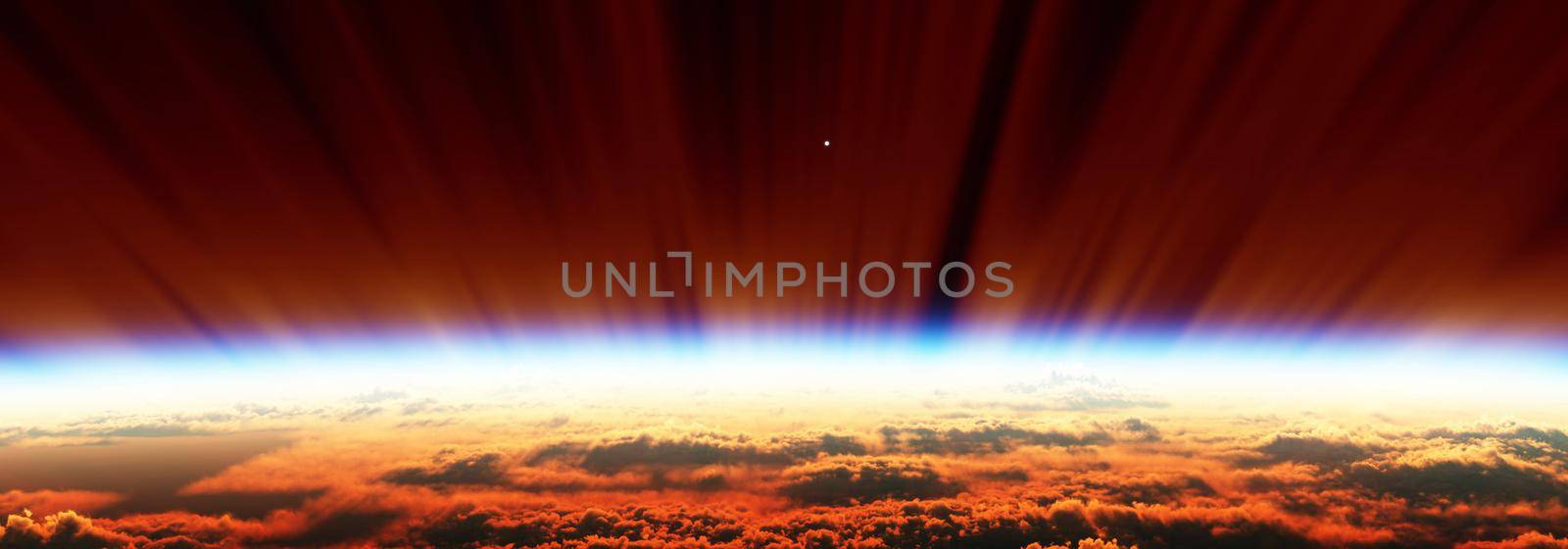 sunrise from space aurora, 3d rendering by alex_nako