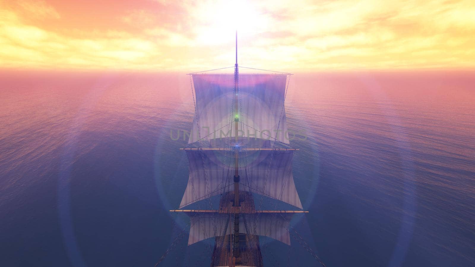 old ship sunset at sea 3d rendering by alex_nako