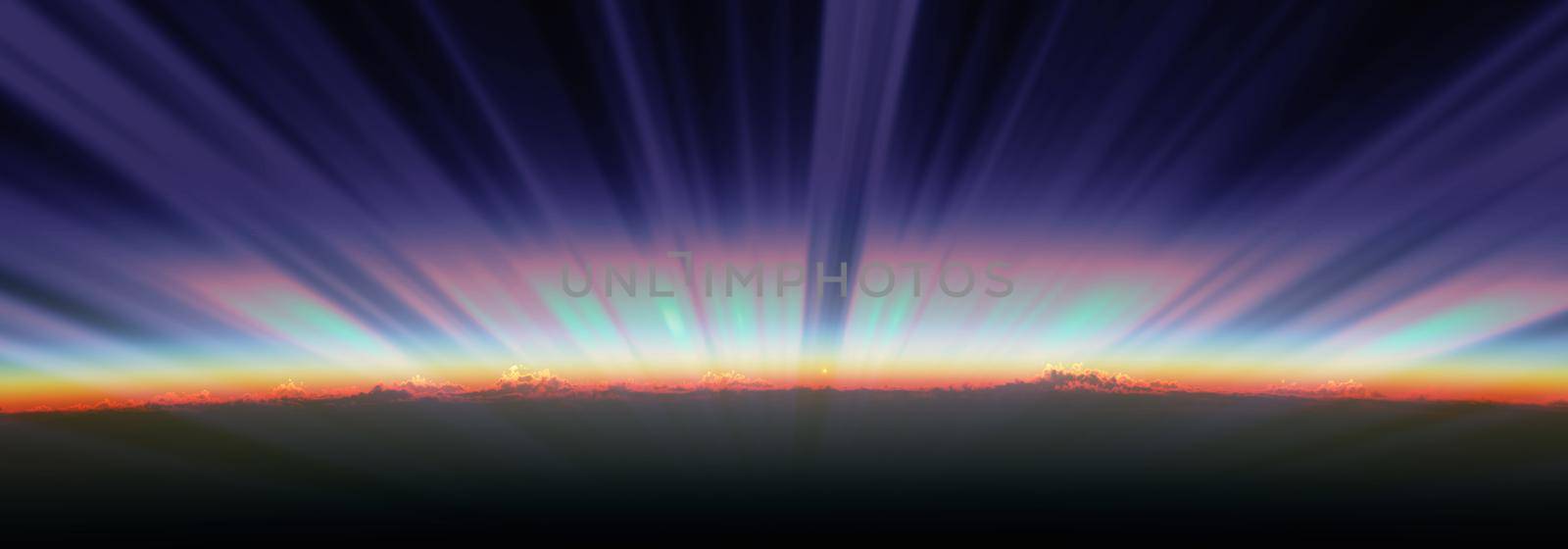 sunrise from space aurora, 3d rendering illustration