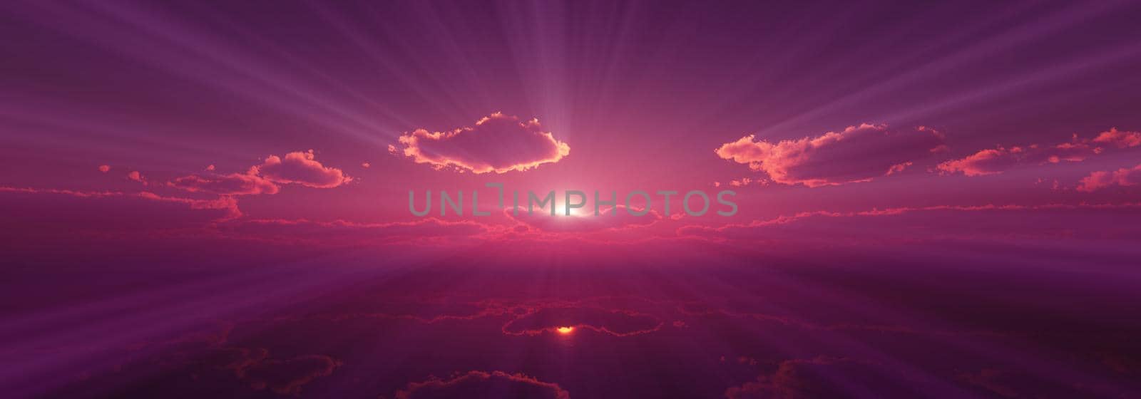 sunset calmly sea sun ray 3d render illustration