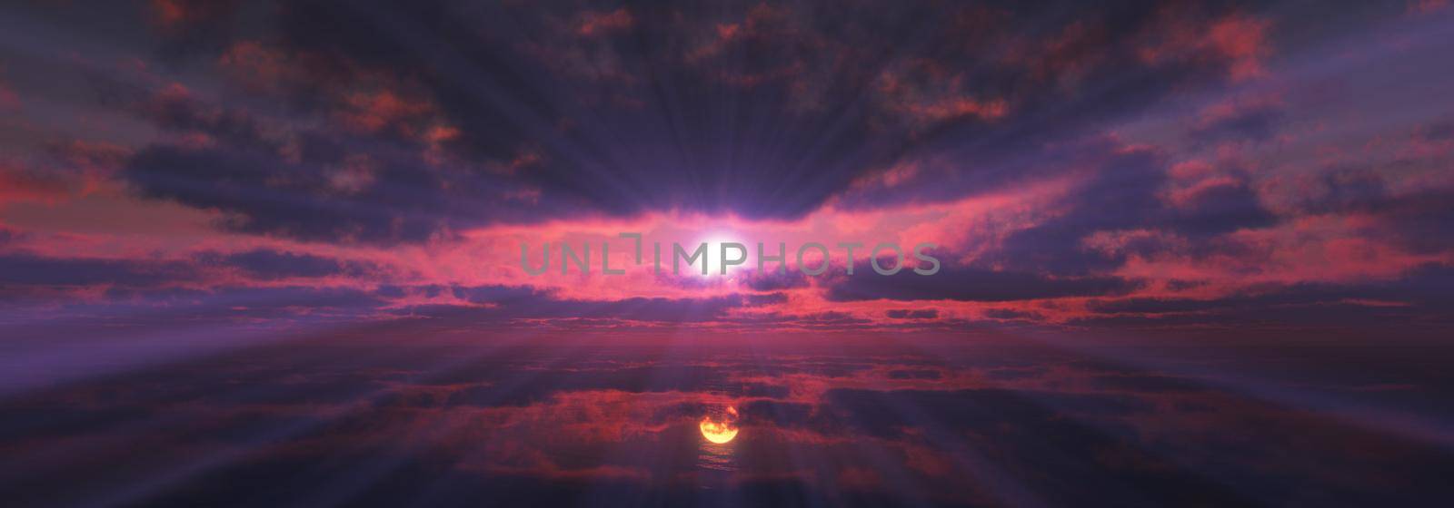 sunset calmly sea sun ray 3d render by alex_nako