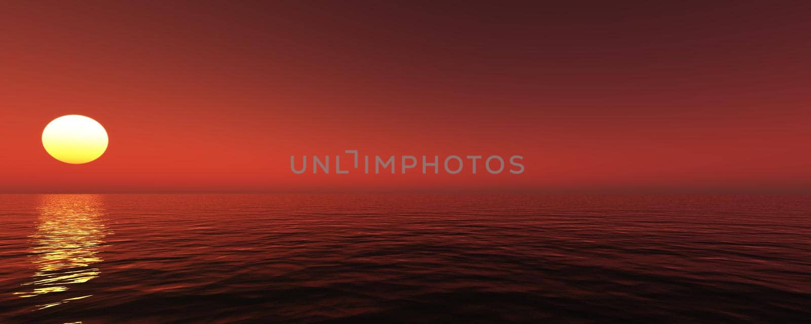 sunset sea sun ray clear sky. 3d rendering by alex_nako