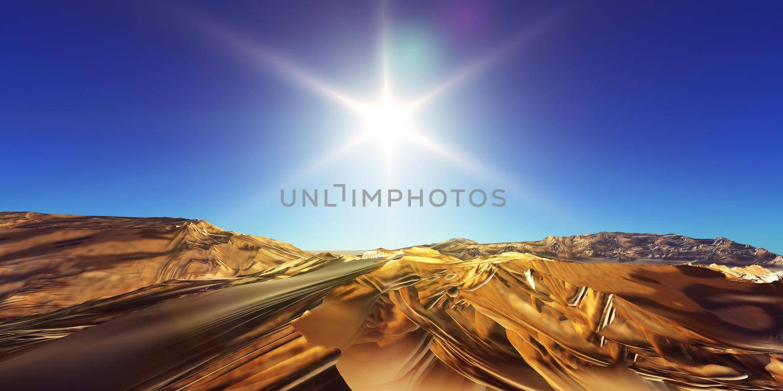 Dunes sunset over the desert. 3d rendering by alex_nako