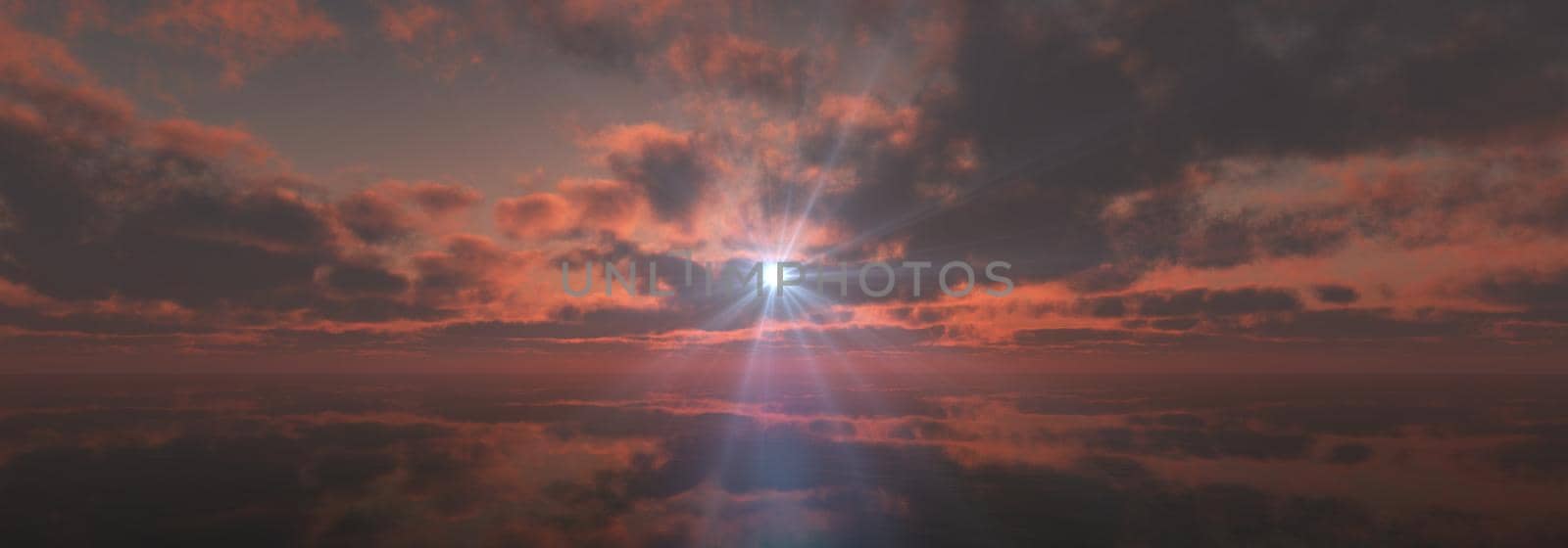 sunset calmly sea sun ray 3d render illustration