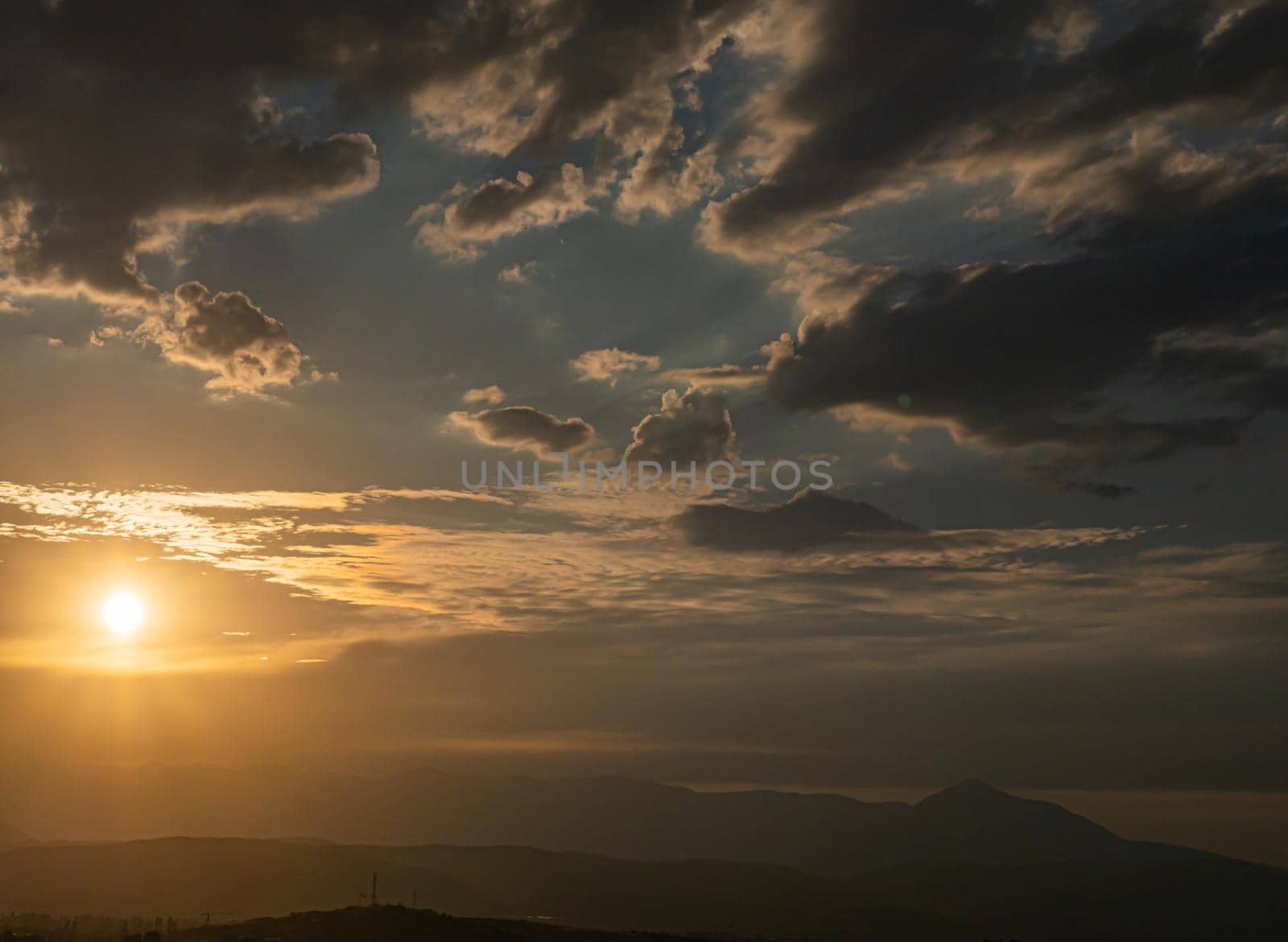 panorama of a fiery sunrise - sunset in the sky