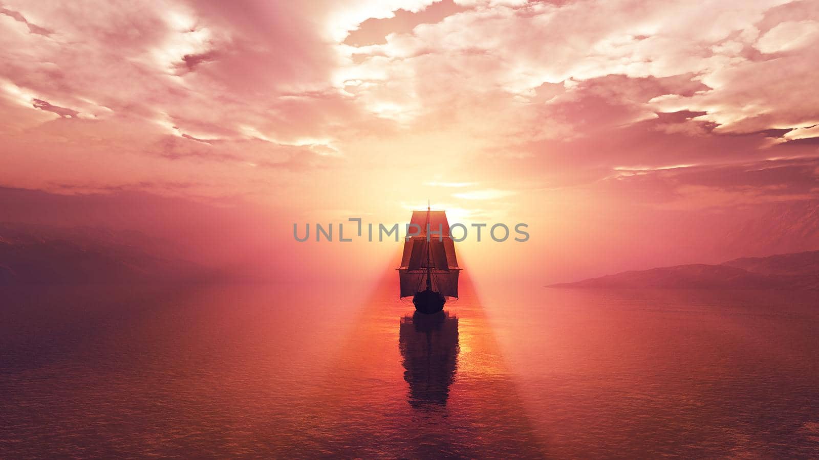 old ship at sea sunset illustration by alex_nako