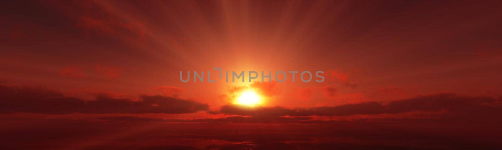 sunset calmly sea sun ray 3d render illustration