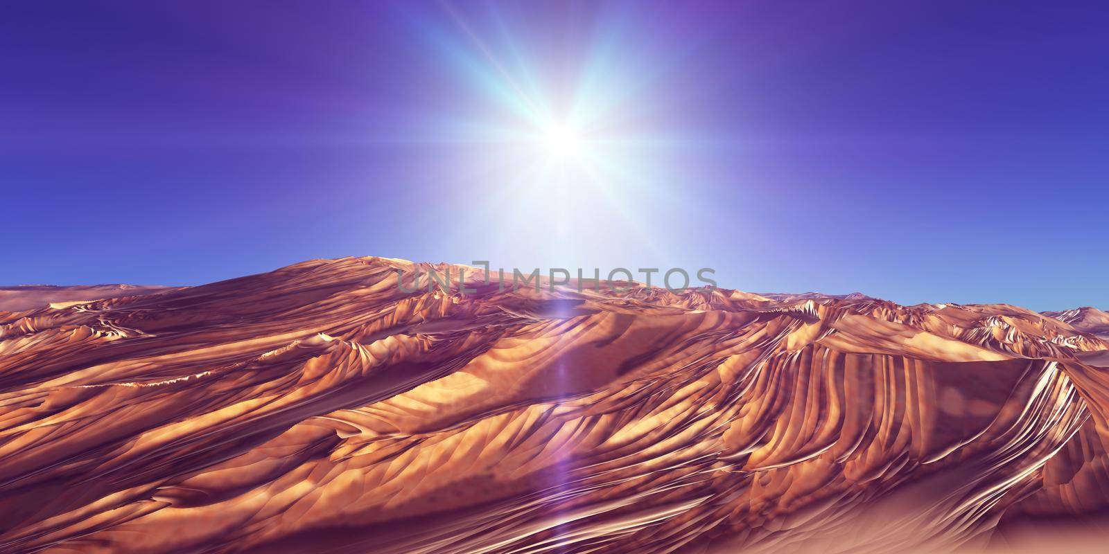 Dunes sunset over the desert. 3d rendering by alex_nako