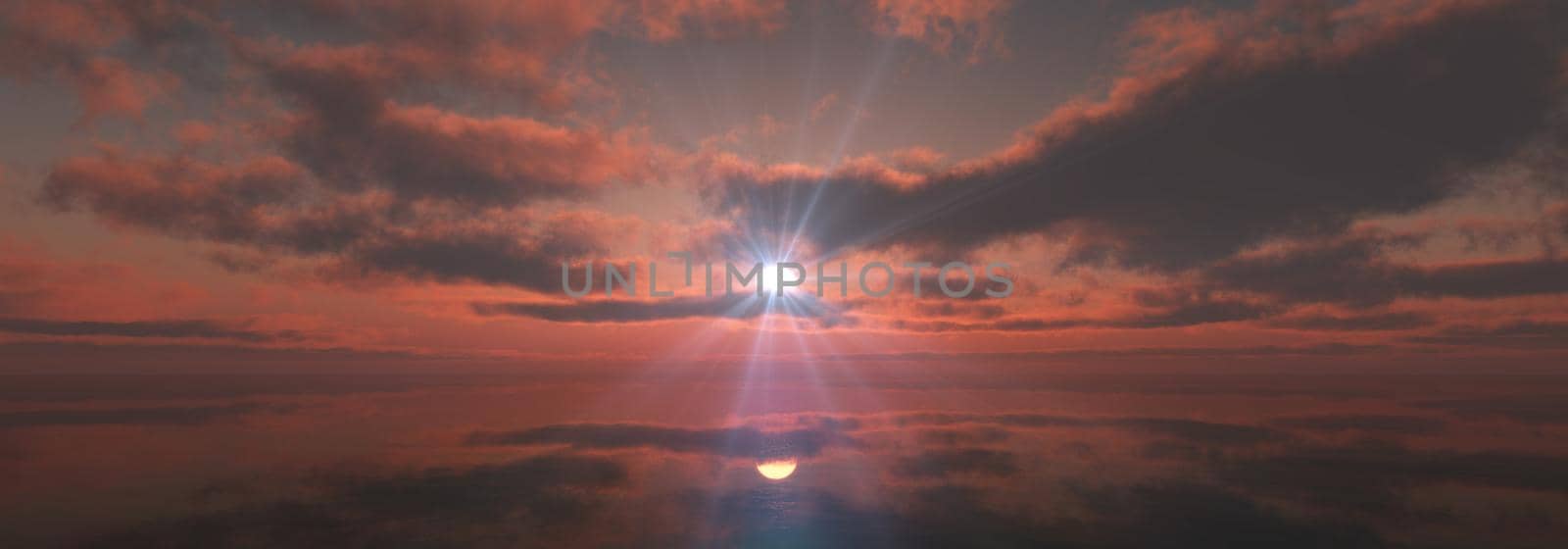 sunset calmly sea sun ray 3d render illustration