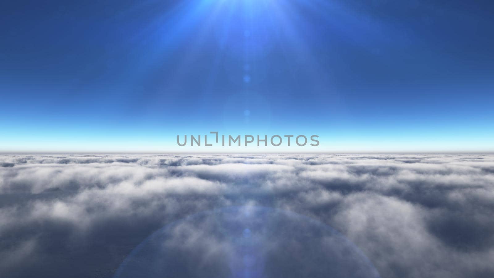 Above clouds sun ray, 3d rendering illustration