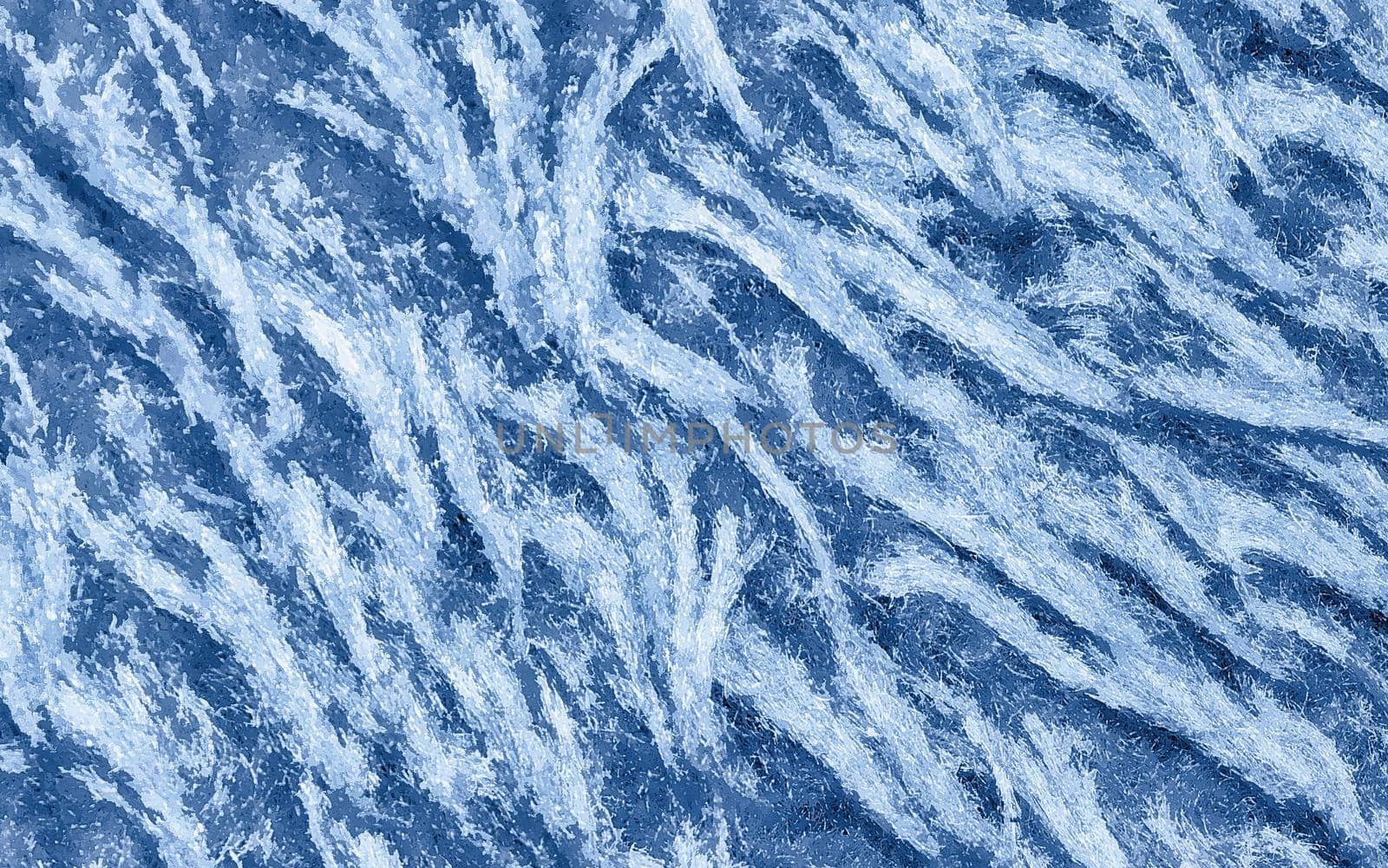 Blue frost pattern on a window glass in the winter. Abstract winter background by bormash