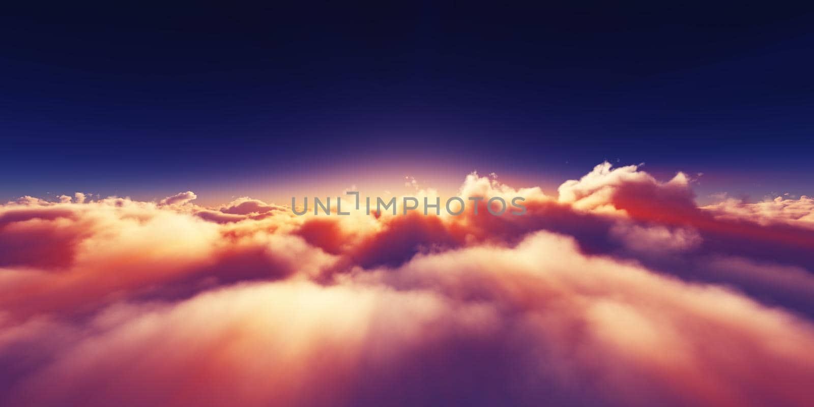 above clouds sunrise sun ray illustration, 3d rendering