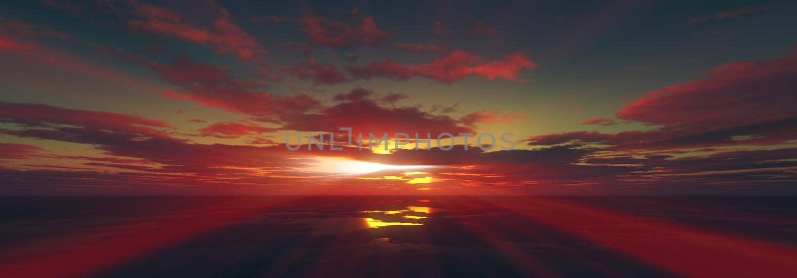 sunset calmly sea sun ray 3d render illustration