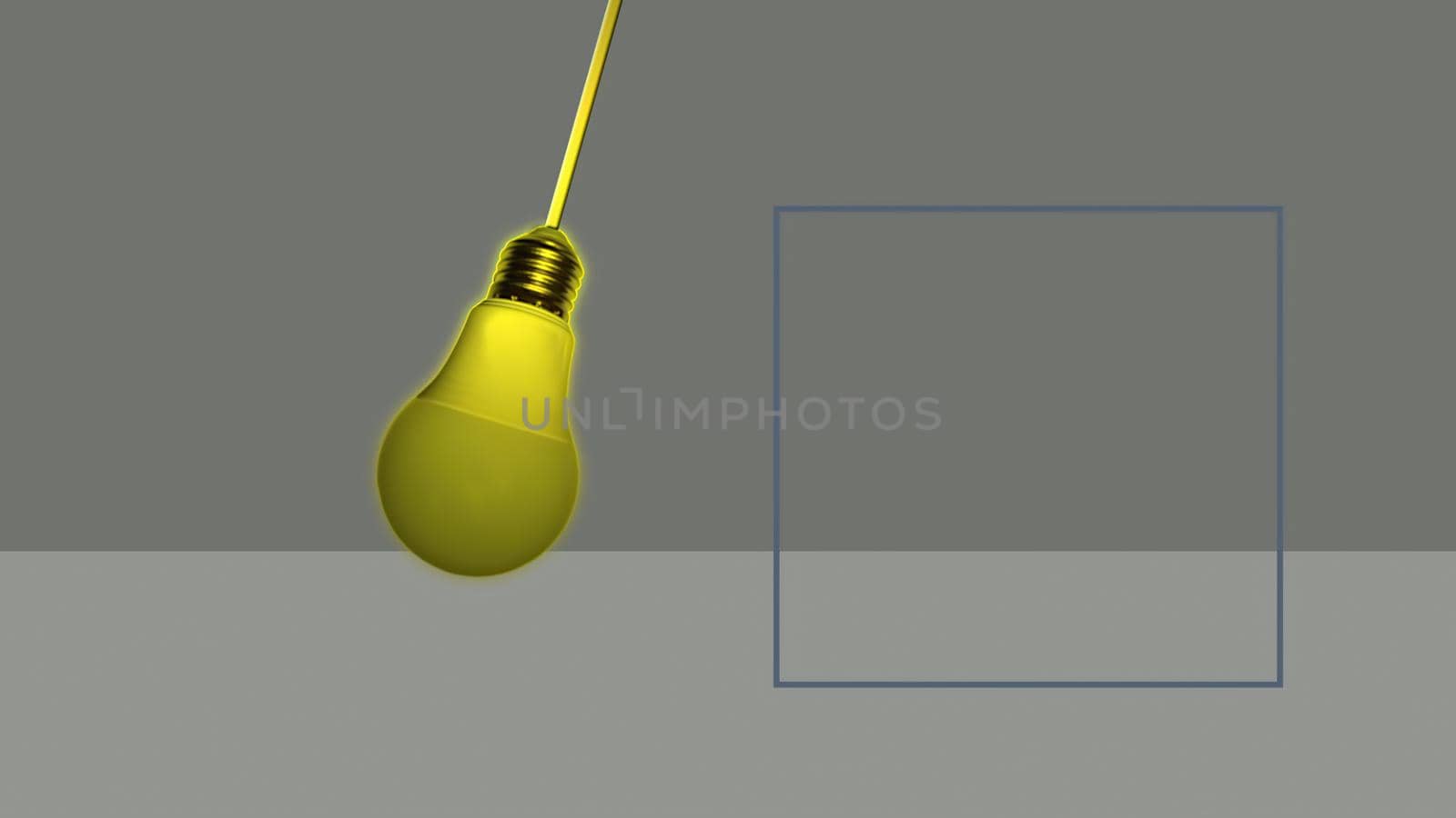 3d illustration - Hanging Swaying Light Bulb, everything begins with an idea