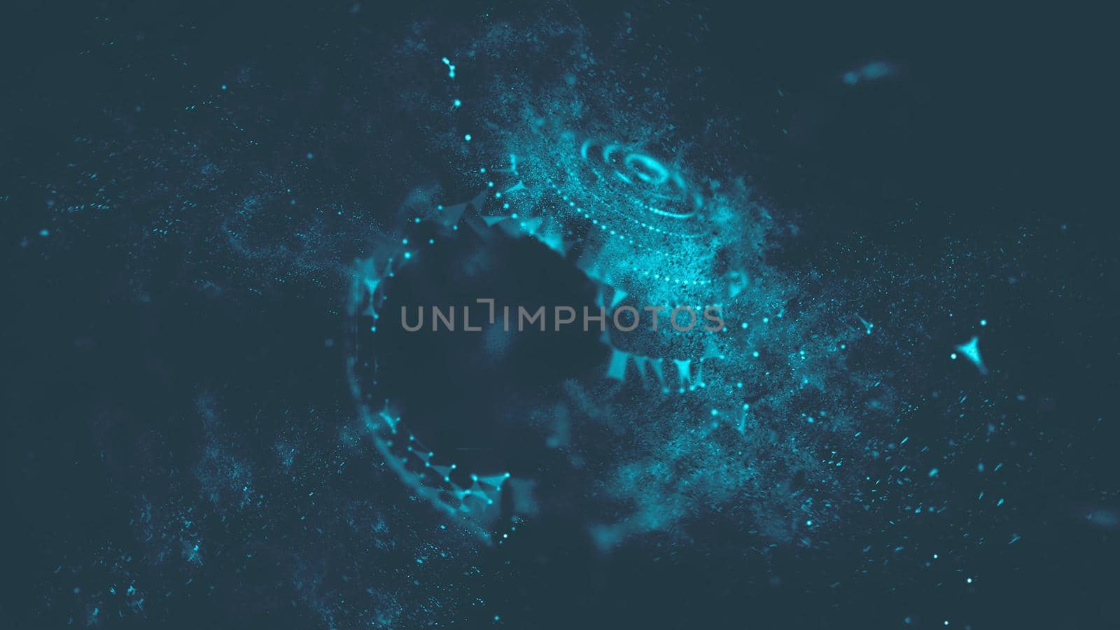 Abstract 3d Illuminated distorted Mesh Sphere . Neon Sign . Futuristic Technology HUD Element . Elegant Abstract Destroyed Sphere . Big data visualization .