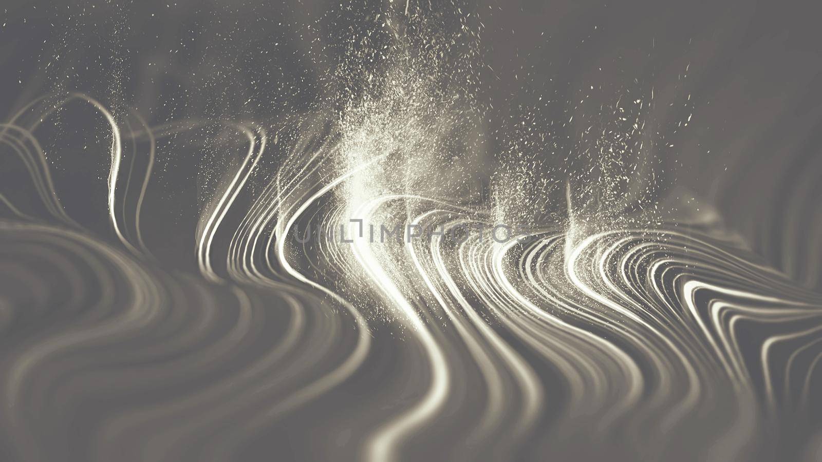 Grey tech background abstract wave with particles and smoke. Abstract wave background.
