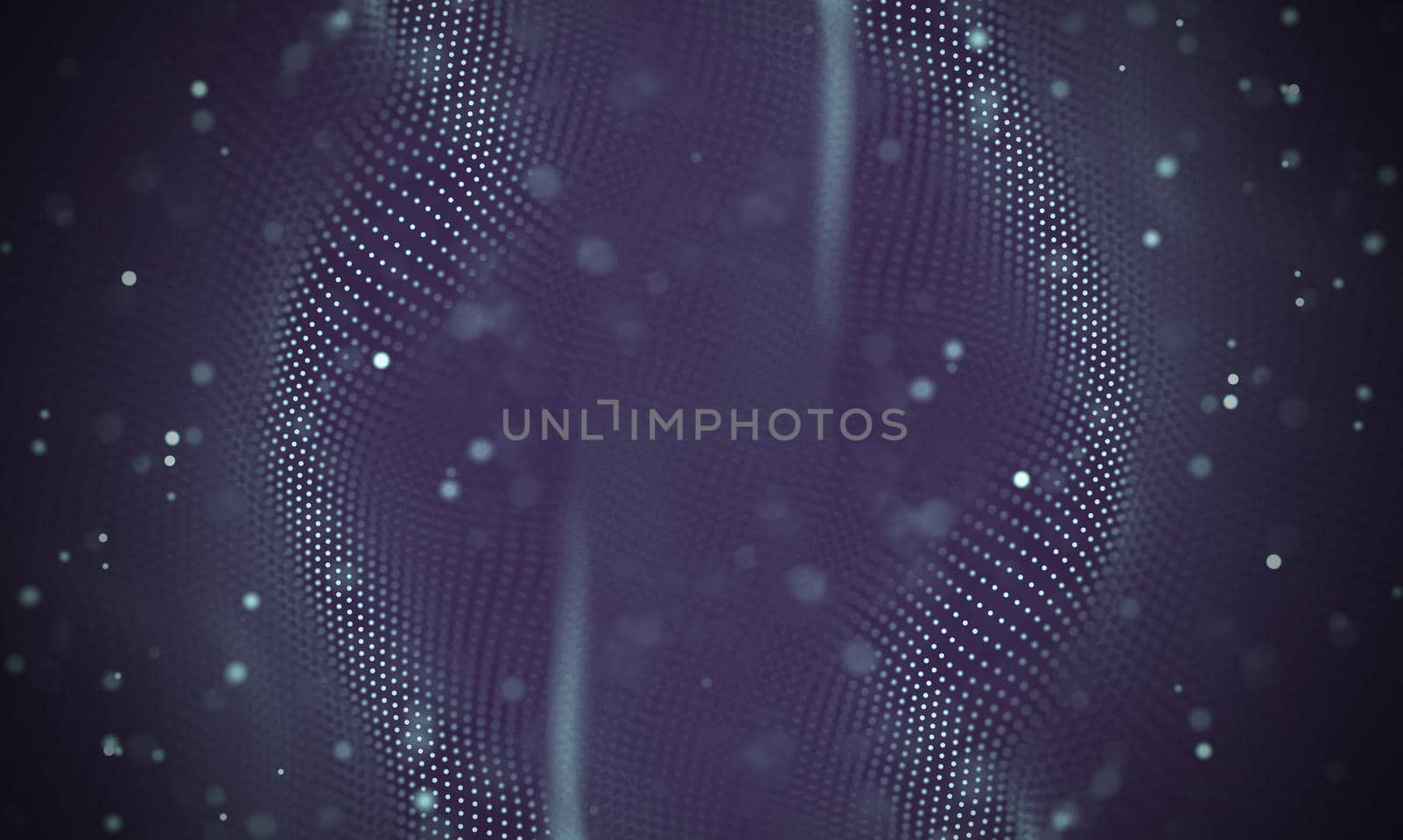 Abstract futuristic illustration of polygonal surface. Low poly shape with connecting dots and lines on dark background. 3D rendering