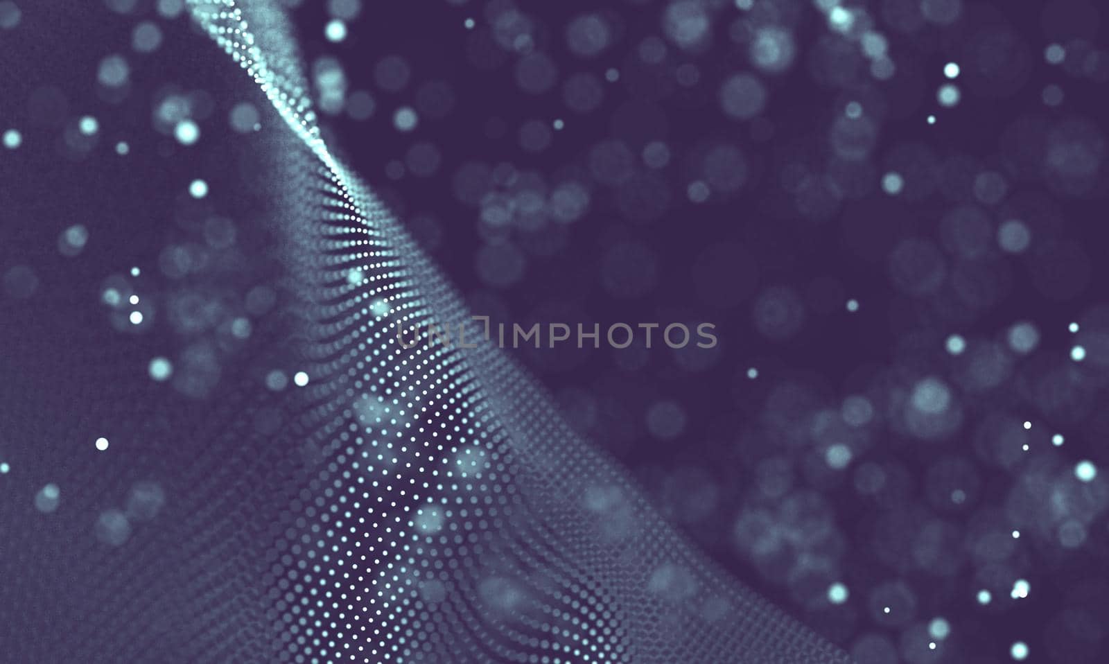 Abstract futuristic illustration of polygonal surface. Low poly shape with connecting dots and lines on dark background. 3D rendering