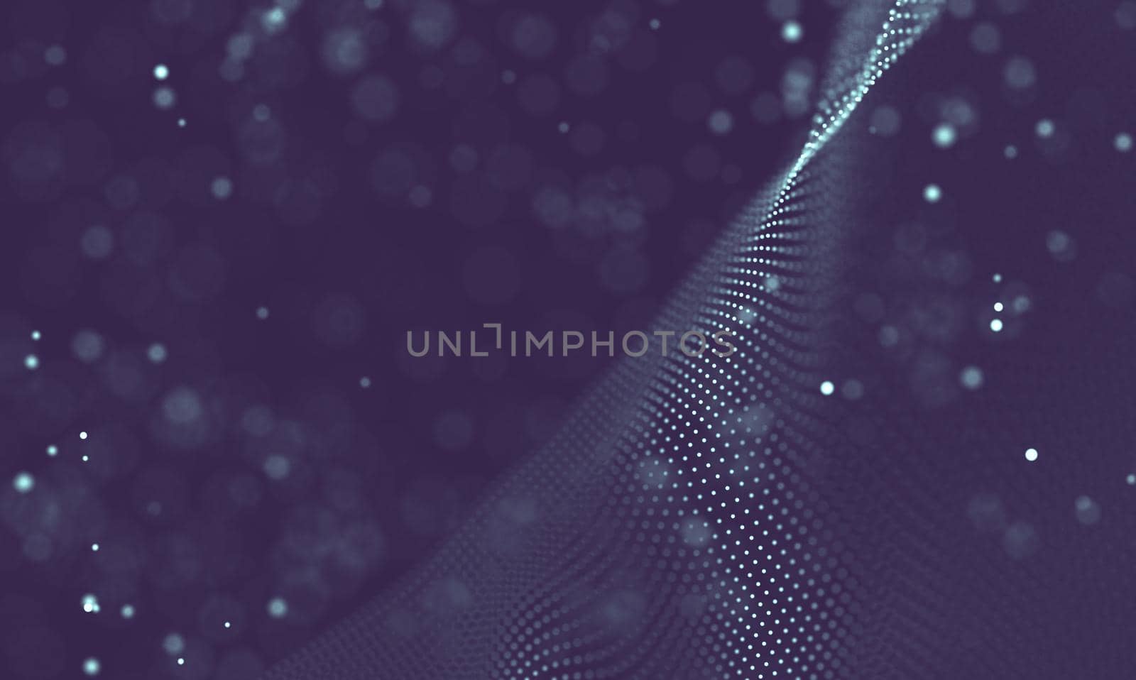 Abstract futuristic illustration of polygonal surface. Low poly shape with connecting dots and lines on dark background. 3D rendering