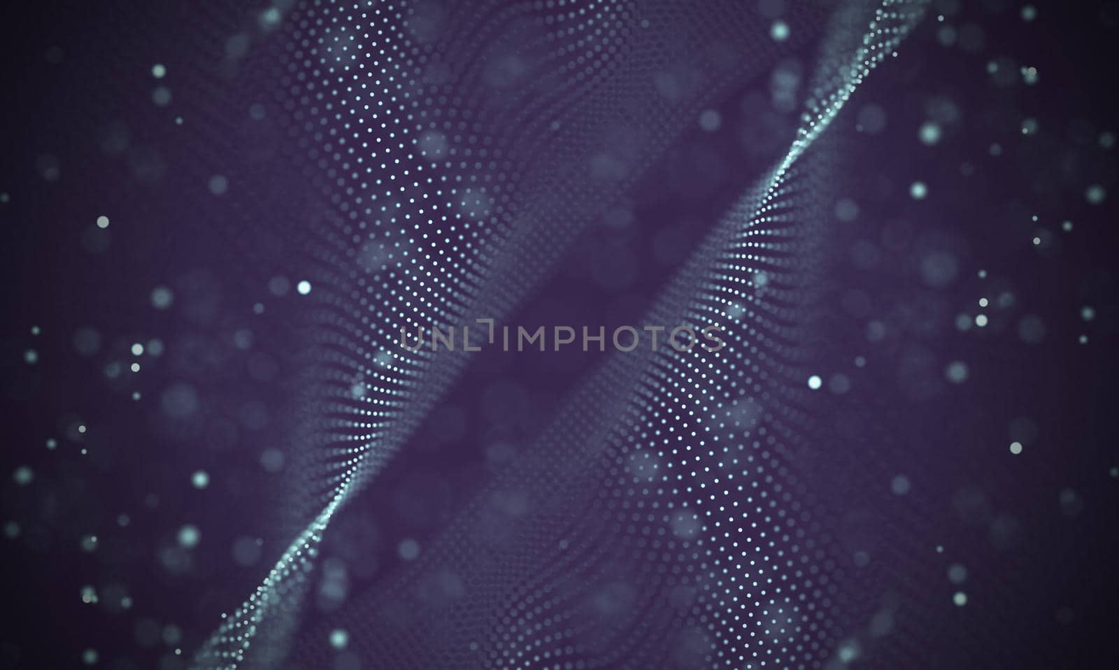 Abstract futuristic illustration of polygonal surface. Low poly shape with connecting dots and lines on dark background. 3D rendering