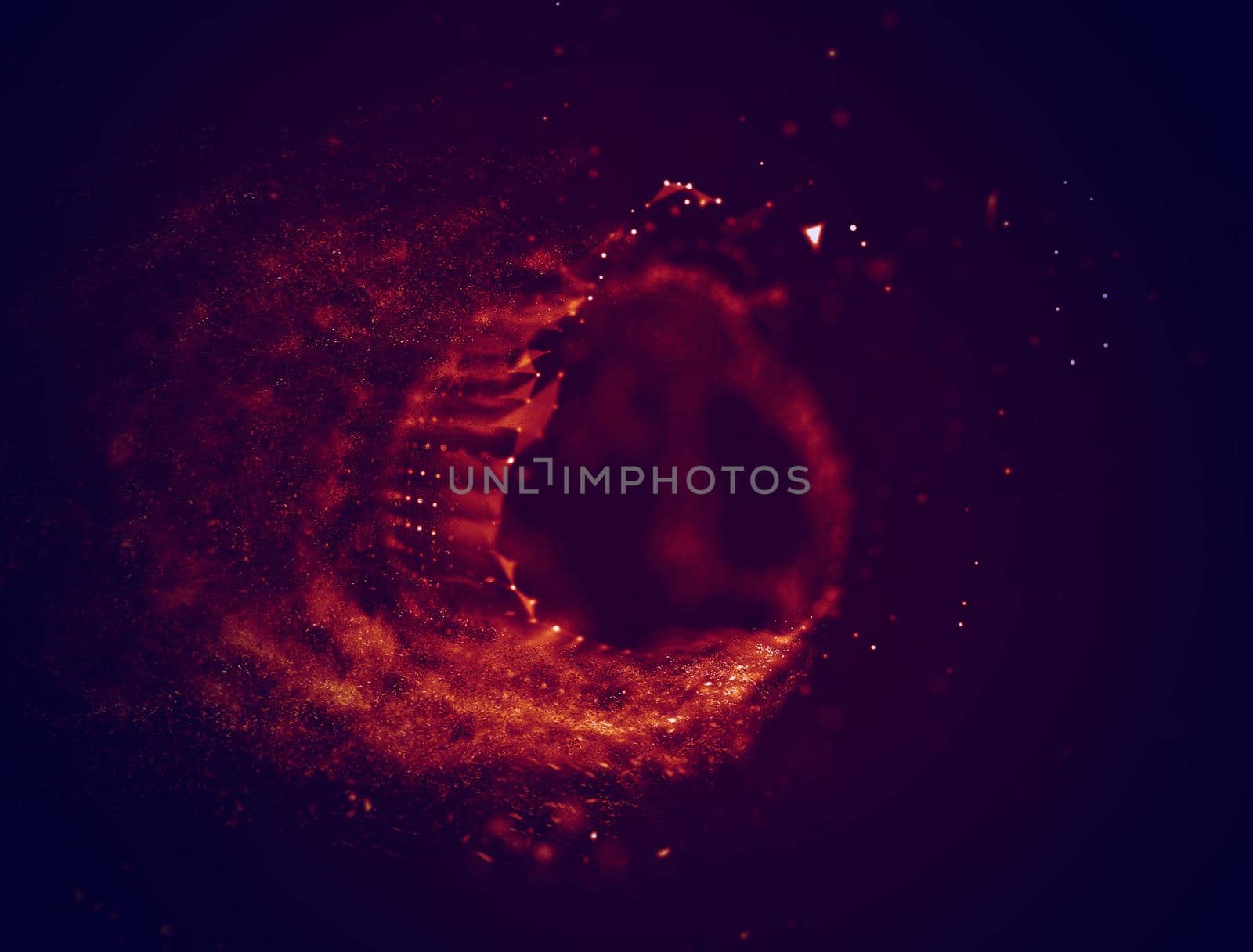 Abstract 3d Illuminated distorted Mesh Sphere . Neon Sign . Futuristic Technology HUD Element . Elegant Abstract Destroyed Sphere . Big data visualization .