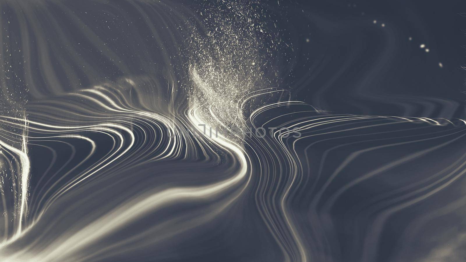 Grey tech background abstract wave with particles and smoke. Abstract wave background.