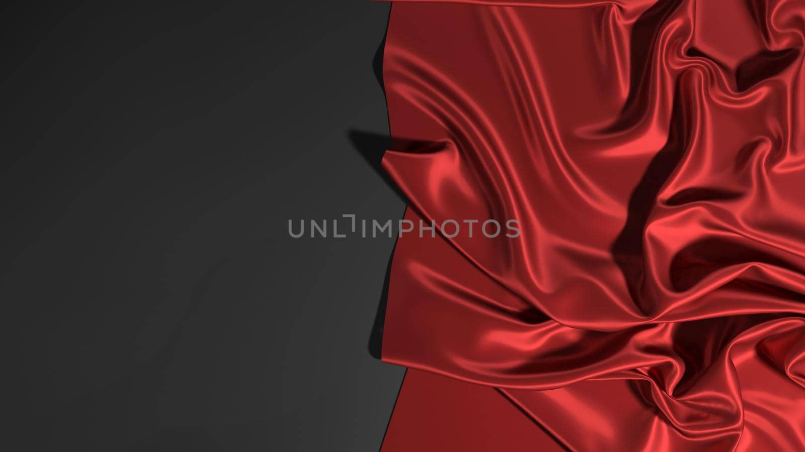 Abstract red silk on black christmas background. Black background with red.