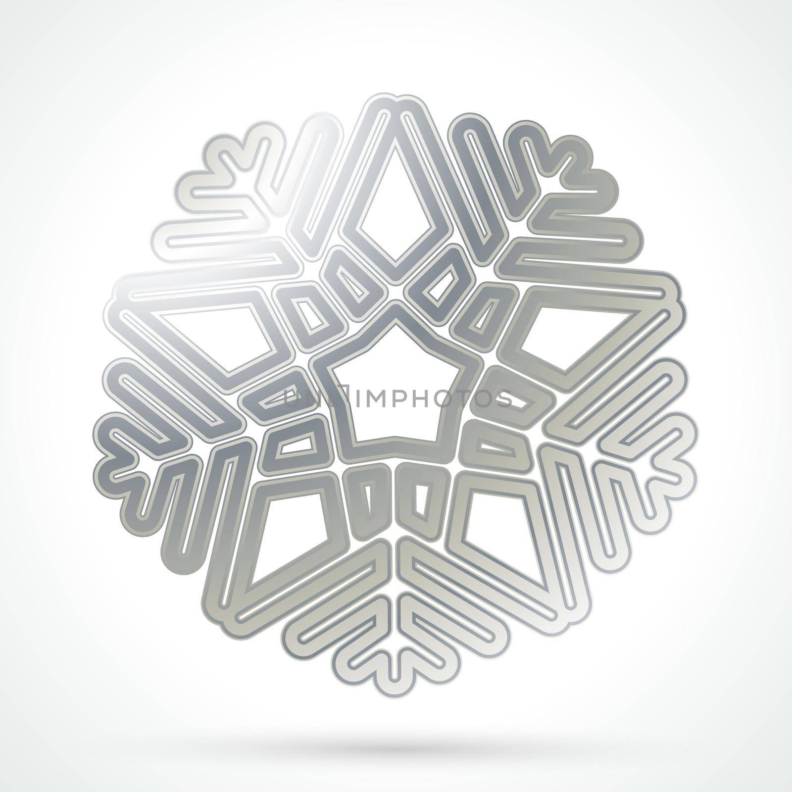 Silver snowflake icon. Abstract winter symbol. Decorative element for brochure, flyer, greeting card. Vector illustration.