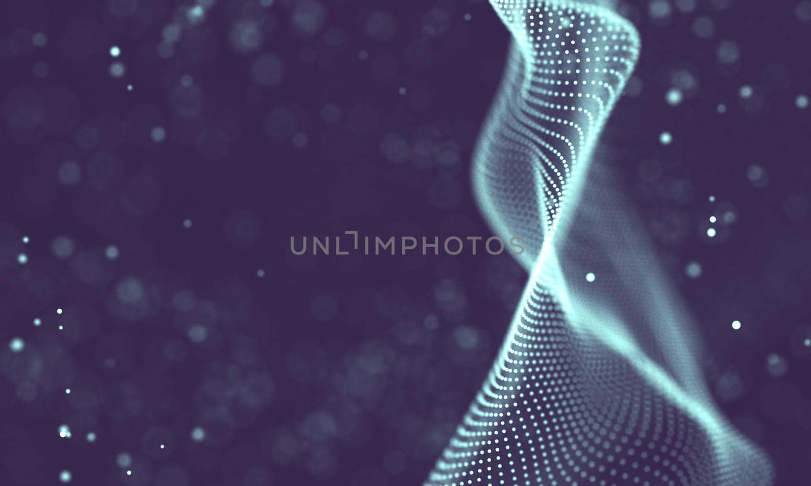 Abstract futuristic illustration of polygonal surface. Low poly shape with connecting dots and lines on dark background. 3D rendering