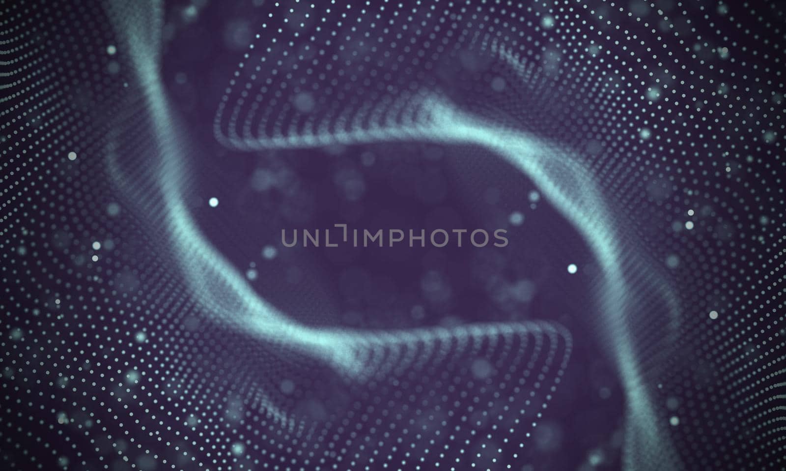 Abstract futuristic illustration of polygonal surface. Low poly shape with connecting dots and lines on dark background. 3D rendering