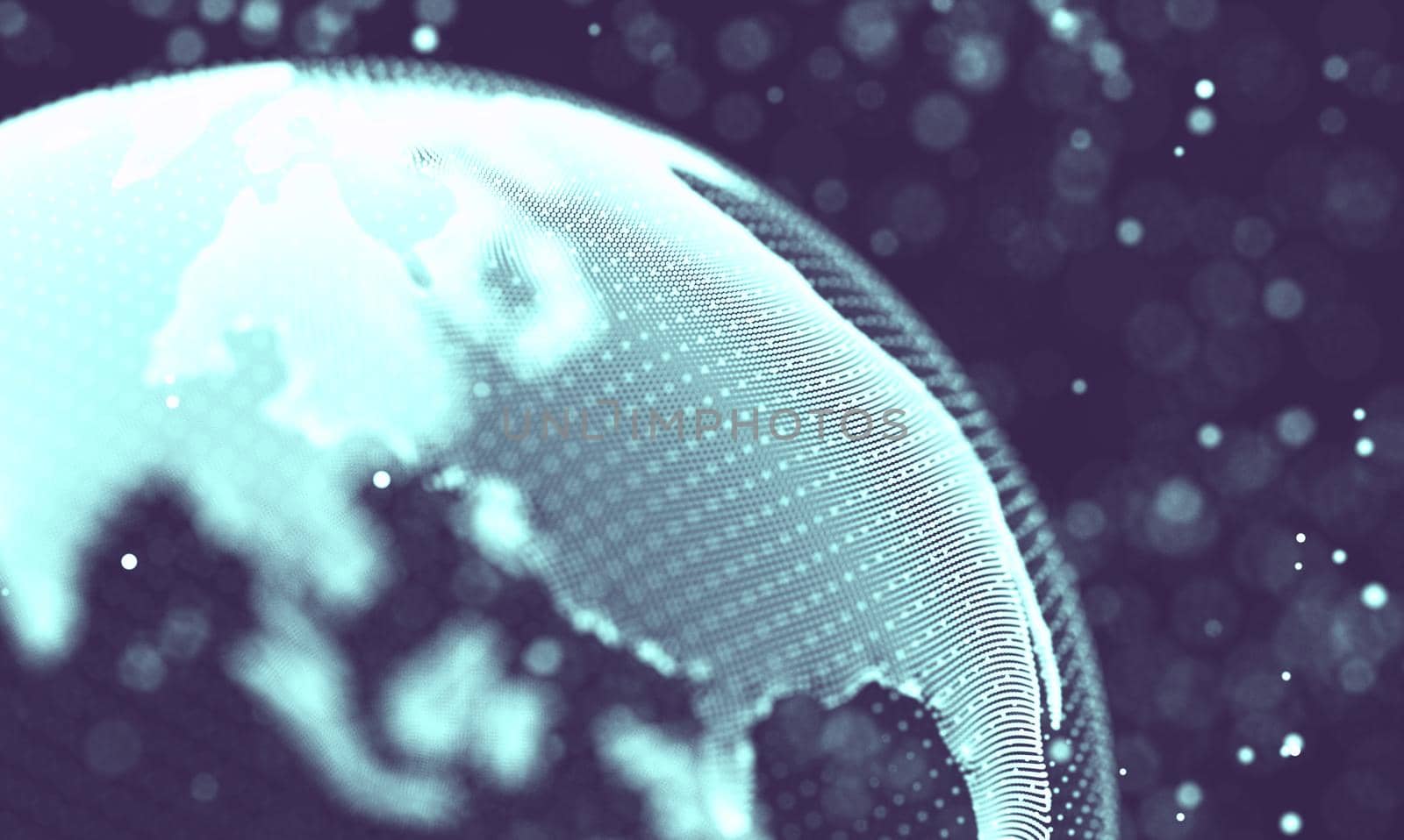 Abstract futuristic illustration of polygonal surface. Low poly shape with connecting dots and lines on dark background. 3D rendering