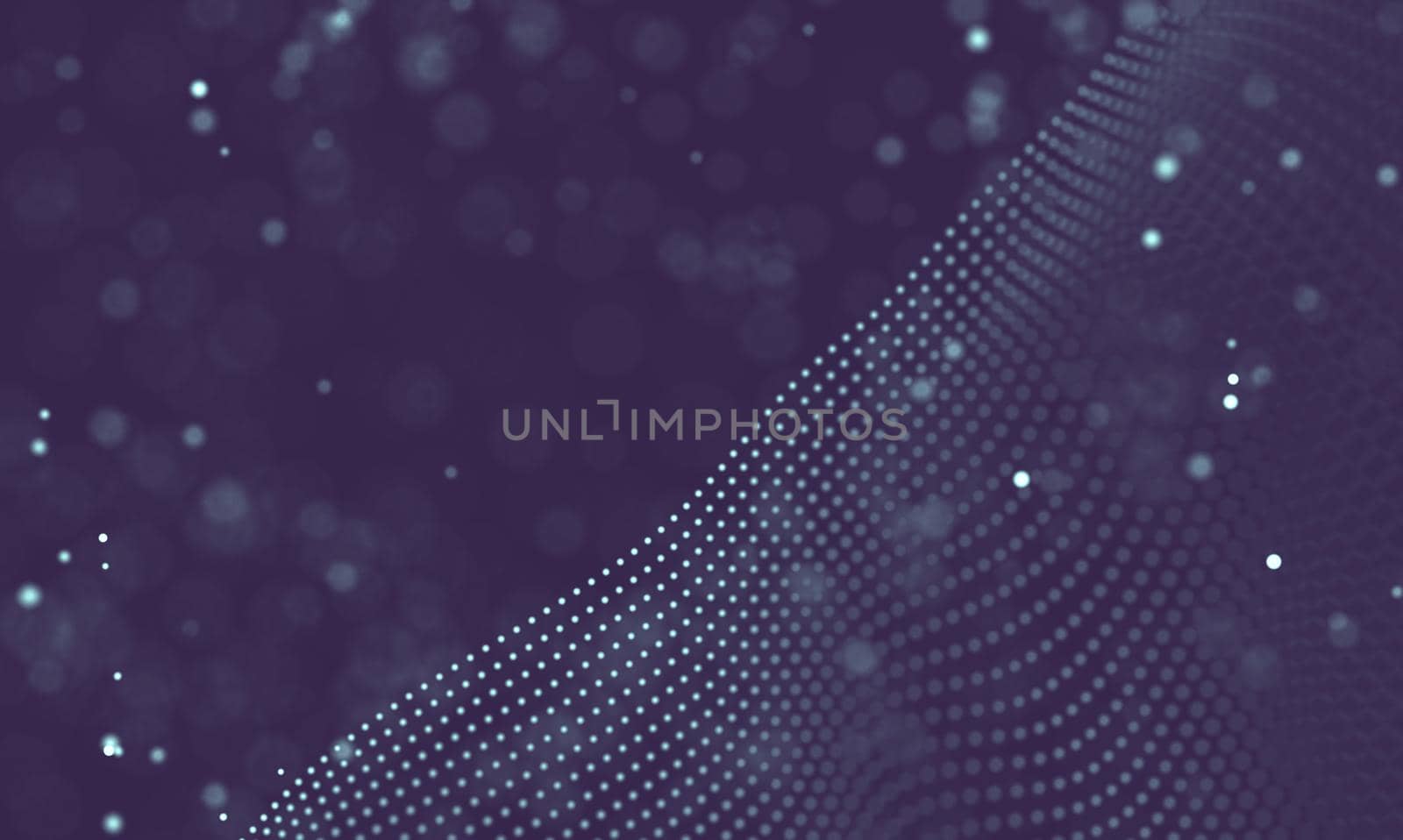 Abstract futuristic illustration of polygonal surface. Low poly shape with connecting dots and lines on dark background. 3D rendering