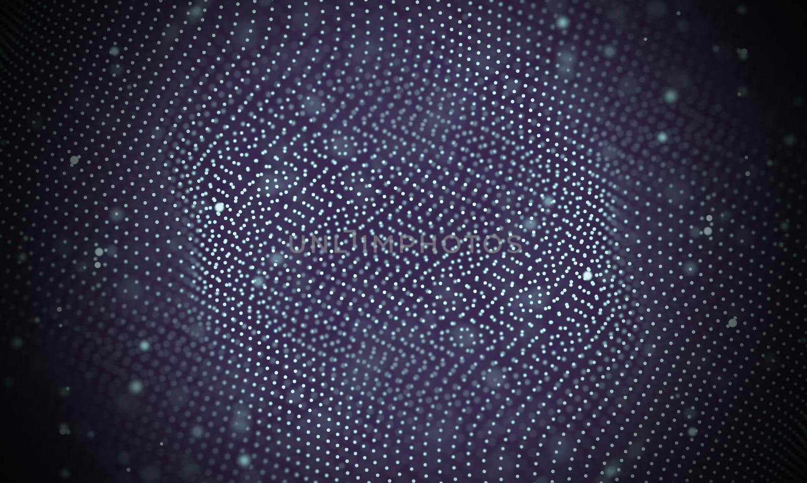 Abstract futuristic illustration of polygonal surface. Low poly shape with connecting dots and lines on dark background. 3D rendering