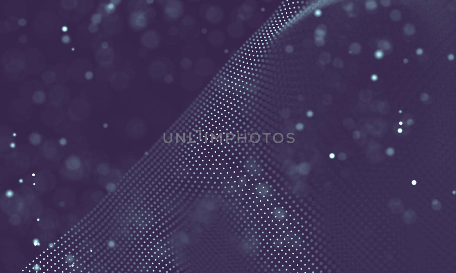 Abstract futuristic illustration of polygonal surface. Low poly shape with connecting dots and lines on dark background. 3D rendering
